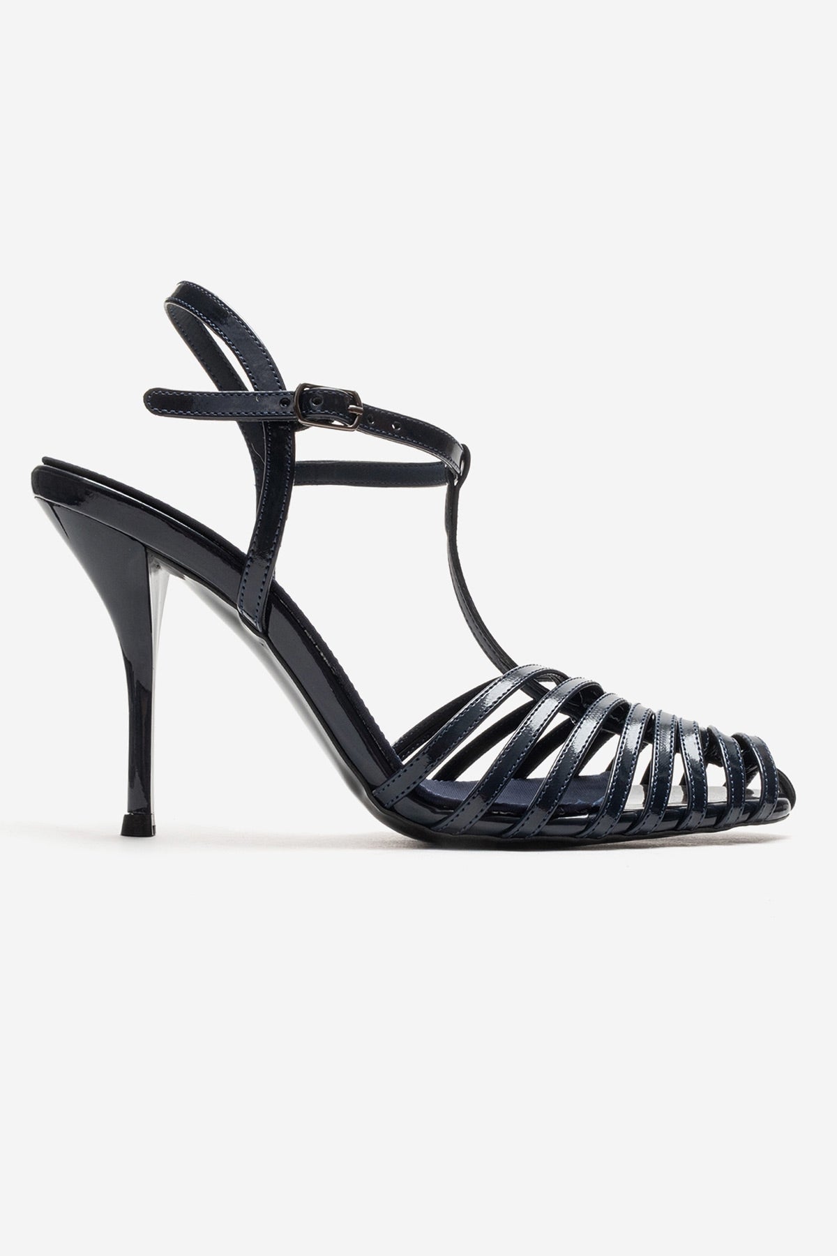 PASION - Navy Stiletto Pump – heel view showing leather, Vowalisse