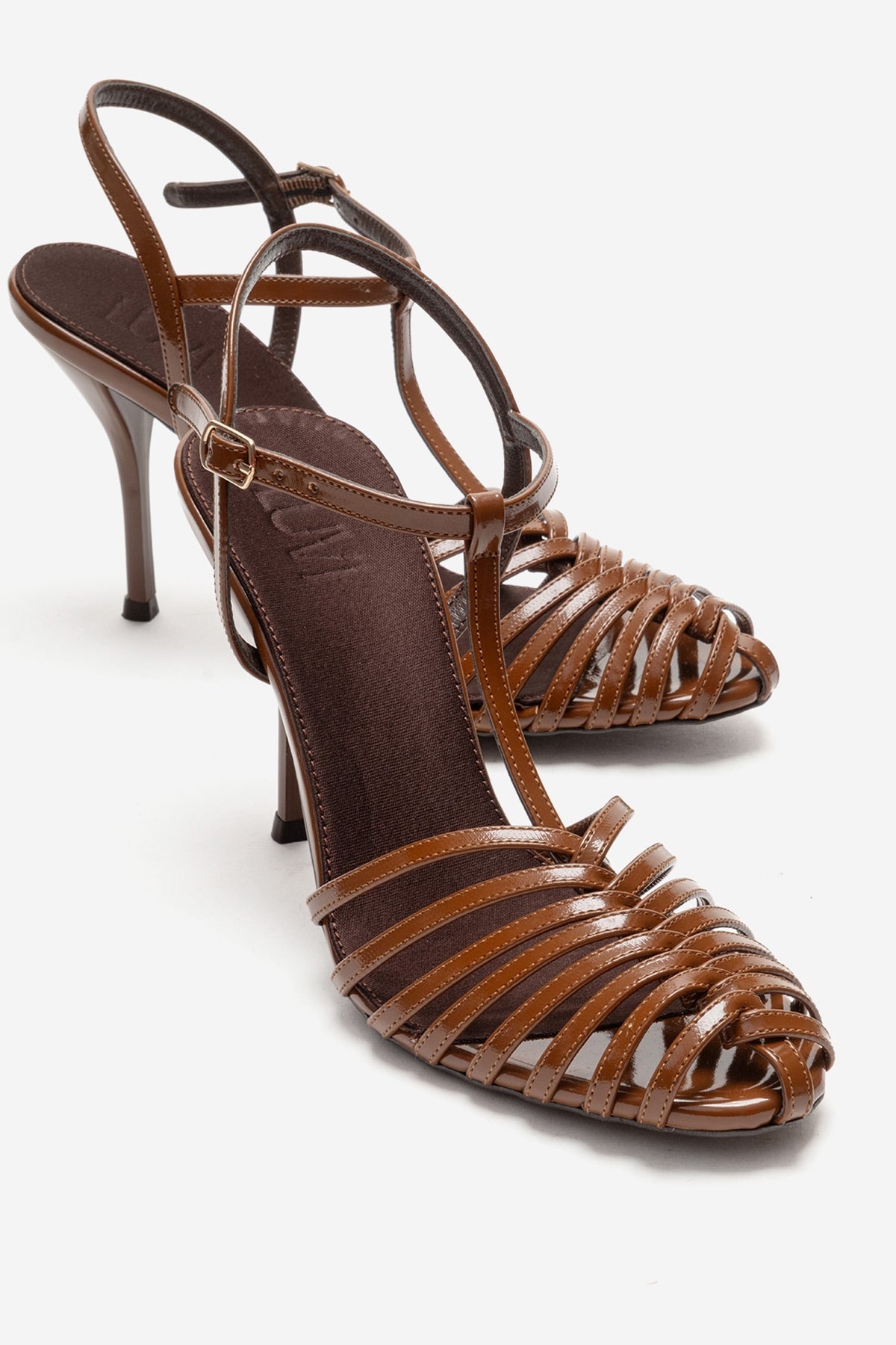 PASION - Cognac Stiletto Pump – front three-quarter view showing leather, Vowalisse