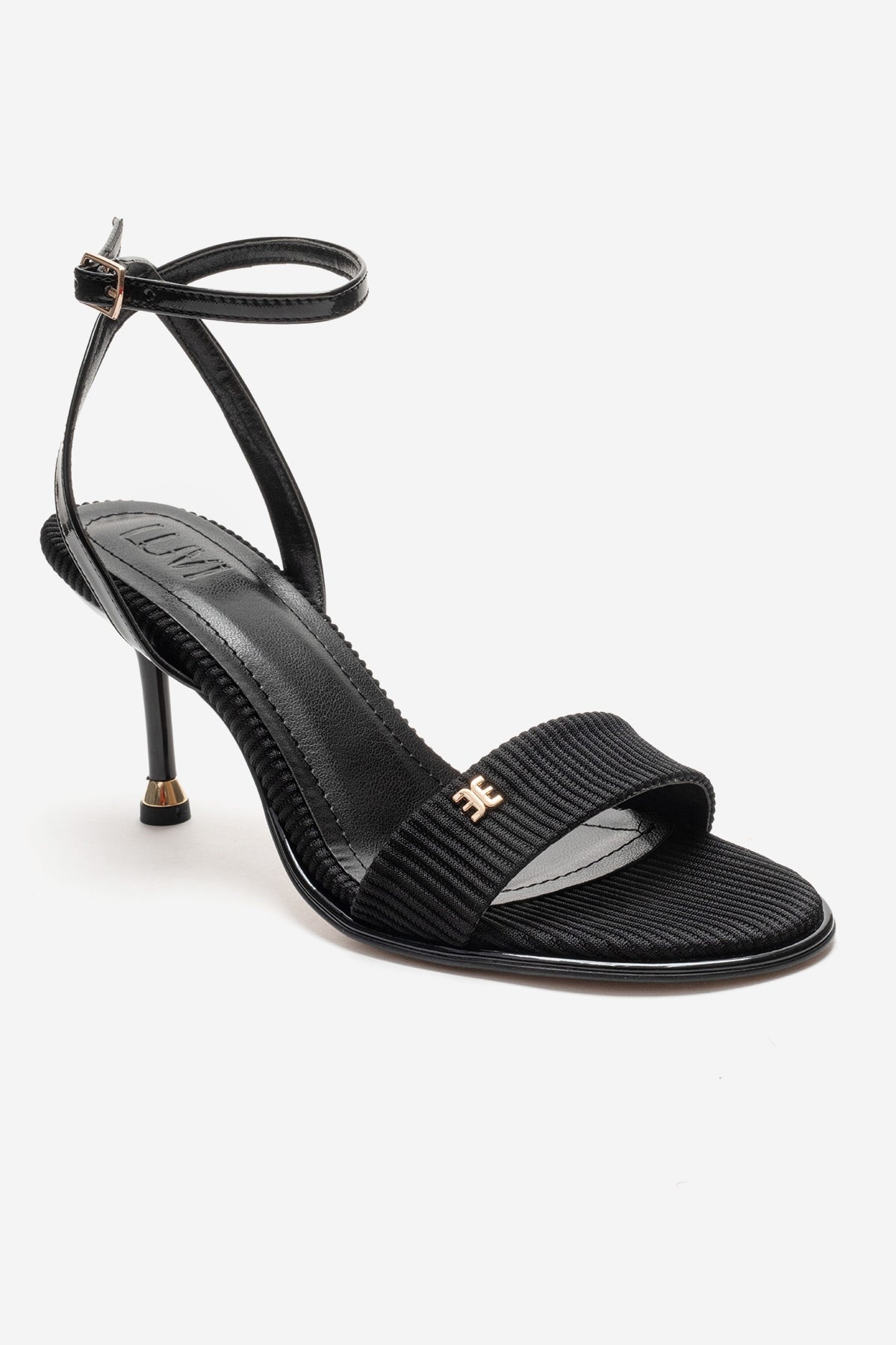 Arlette - Black Stiletto Pump – detail view showing leather, black, red, Vowalisse