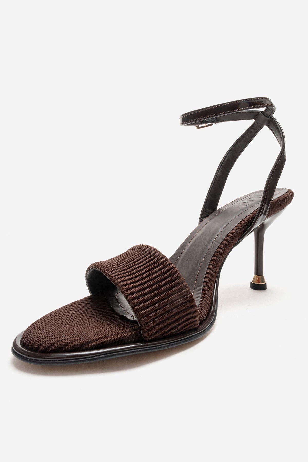 Arlette - Brown Stiletto Pump – top view showing leather, red, Vowalisse