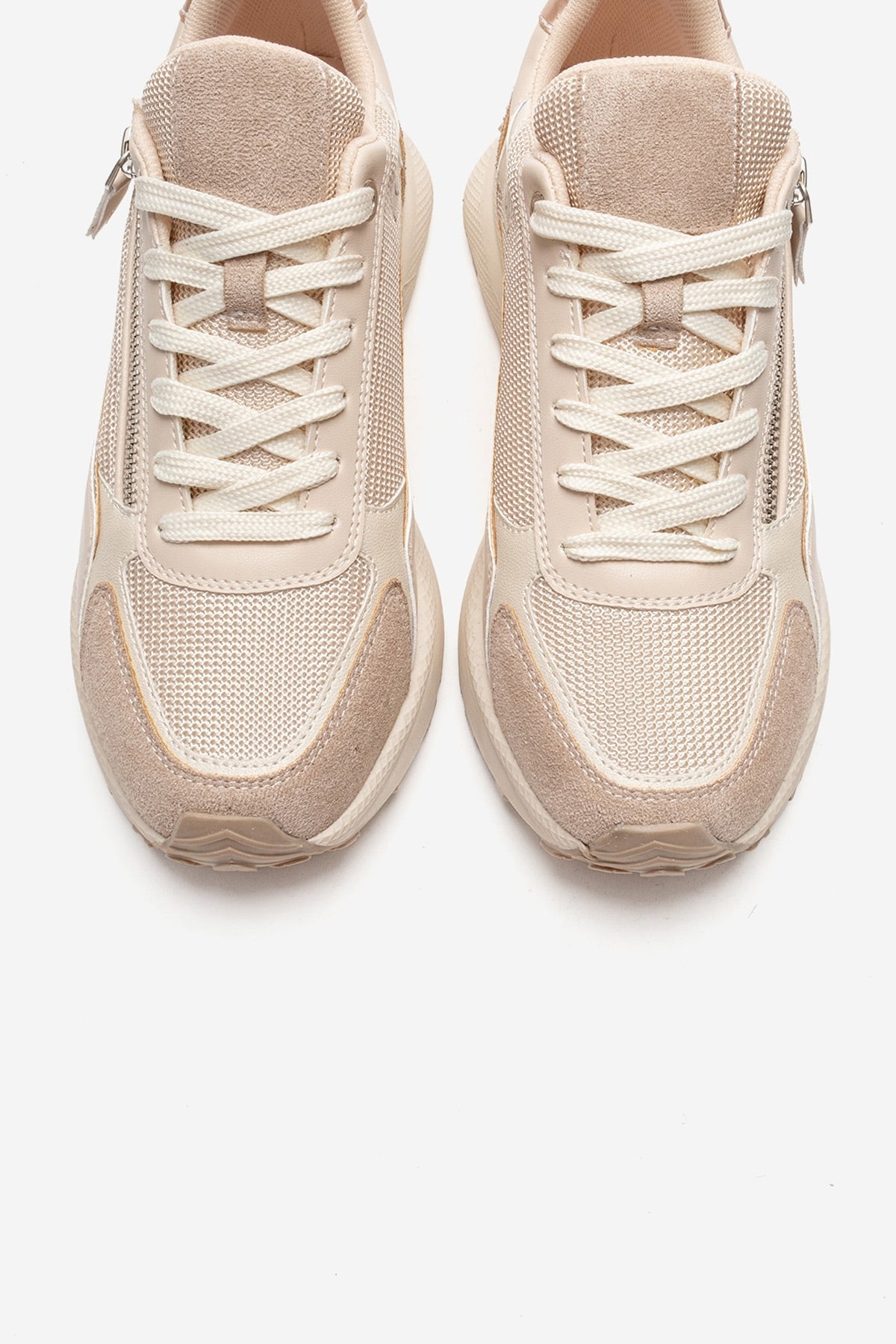 ROCCA - Beige Zip-Detail Genuine Leather Sneaker – side view showing leather, Vowalisse