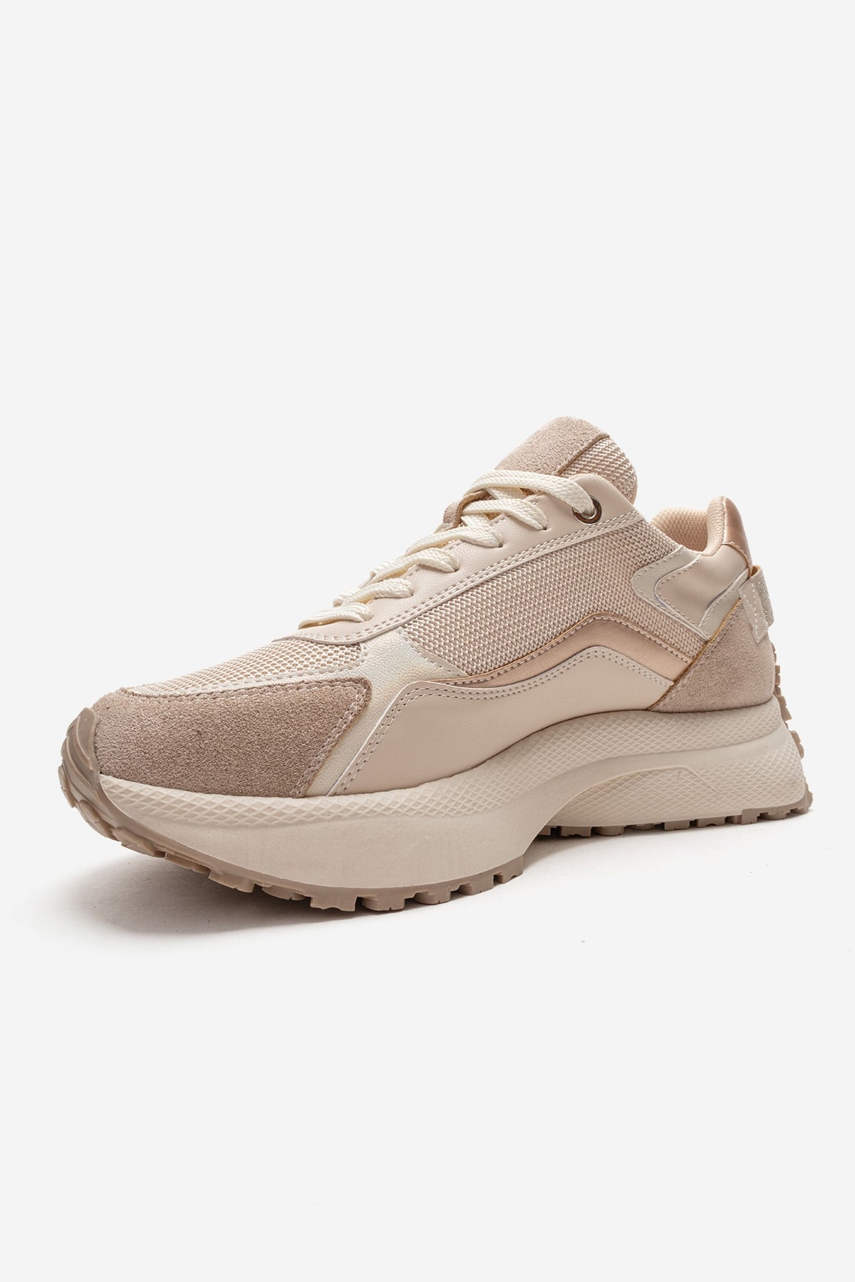 ROCCA - Beige Zip-Detail Genuine Leather Sneaker – top view showing leather, Vowalisse