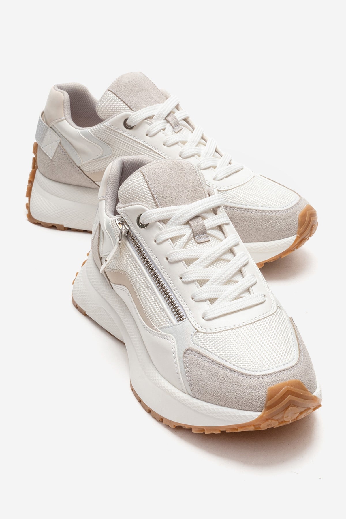 ROCCA - White Zip-Detail Genuine Leather Sneaker – front three-quarter view showing leather, white, Vowalisse