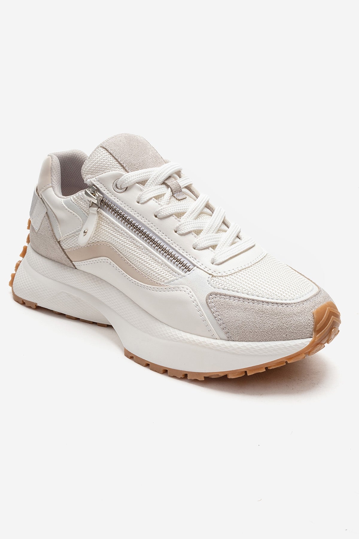 ROCCA - White Zip-Detail Genuine Leather Sneaker – detail view showing leather, white, Vowalisse