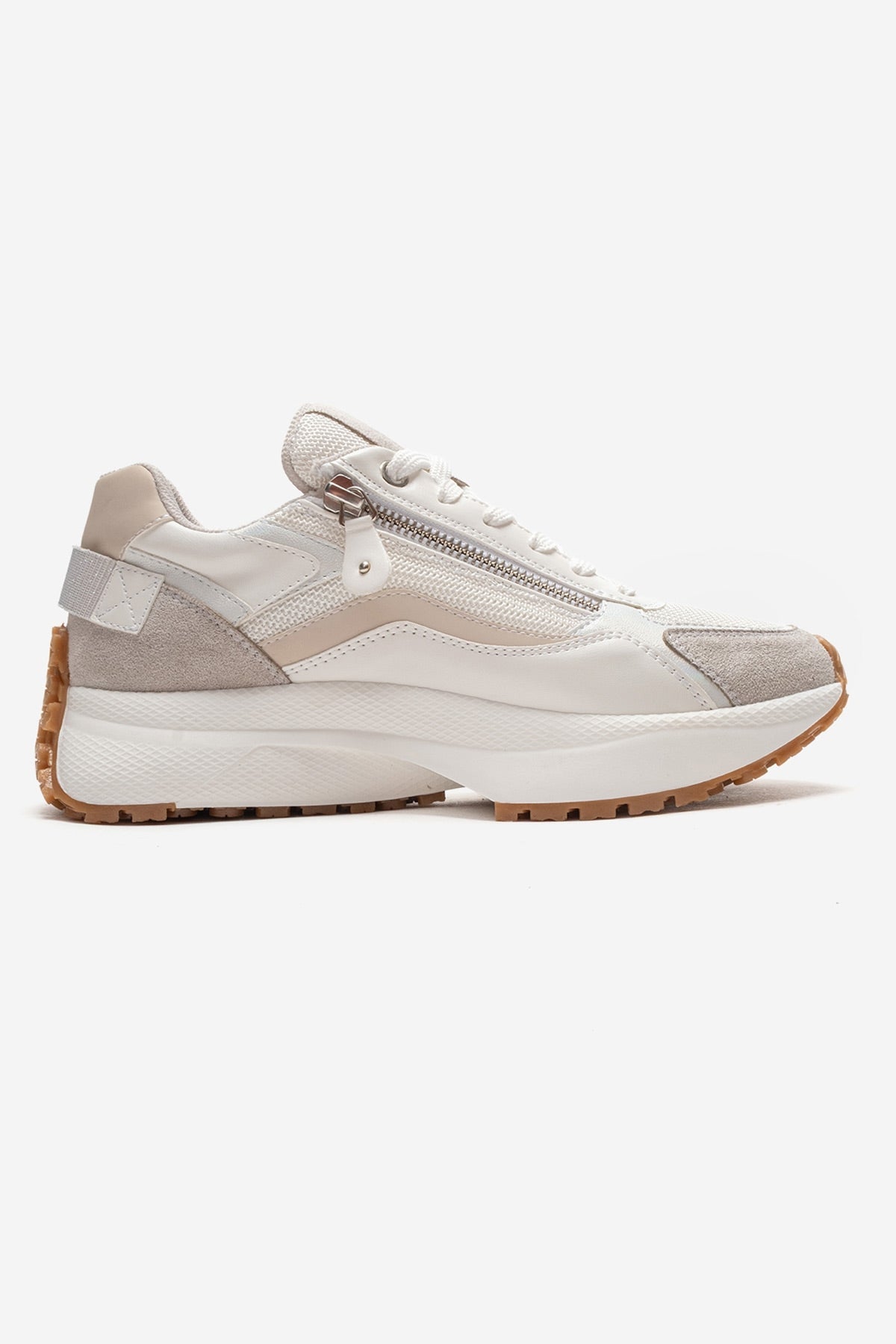 ROCCA - White Zip-Detail Genuine Leather Sneaker – heel view showing leather, white, Vowalisse