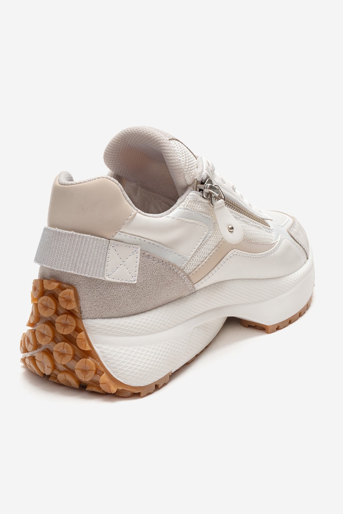 ROCCA - White Zip-Detail Genuine Leather Sneaker – back view showing leather, white, Vowalisse