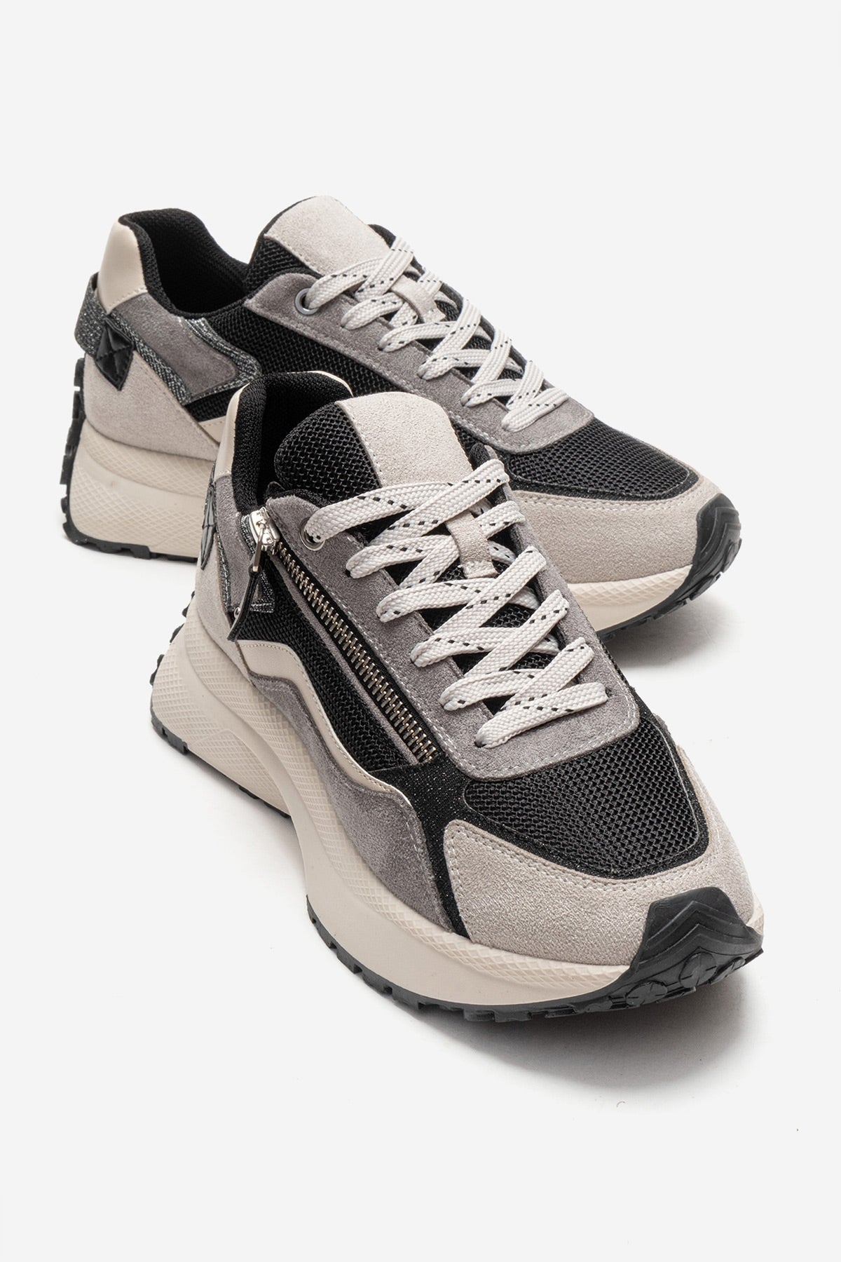 ROCCA - Black Zip-Detail Genuine Leather Sneaker – front three-quarter view showing lace, leather, black, Vowalisse