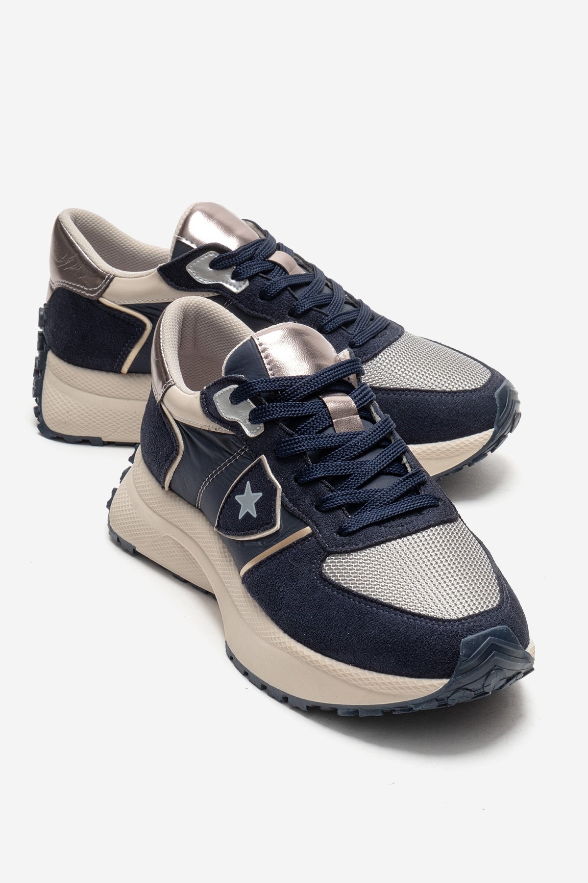 BIELLA - Navy Suede Genuine Leather Sneaker – front three-quarter view showing leather, suede, Vowalisse