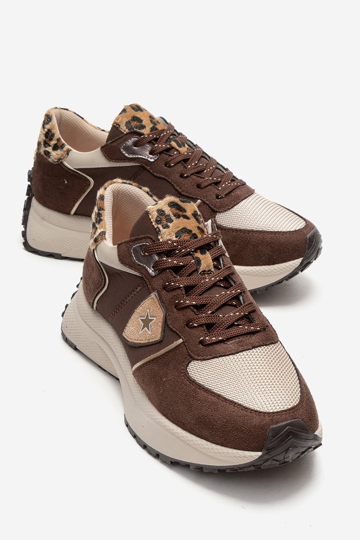 BIELLA - Brown Suede-Textured Genuine Leather Sneaker – front three-quarter view showing leather, suede, red, Vowalisse
