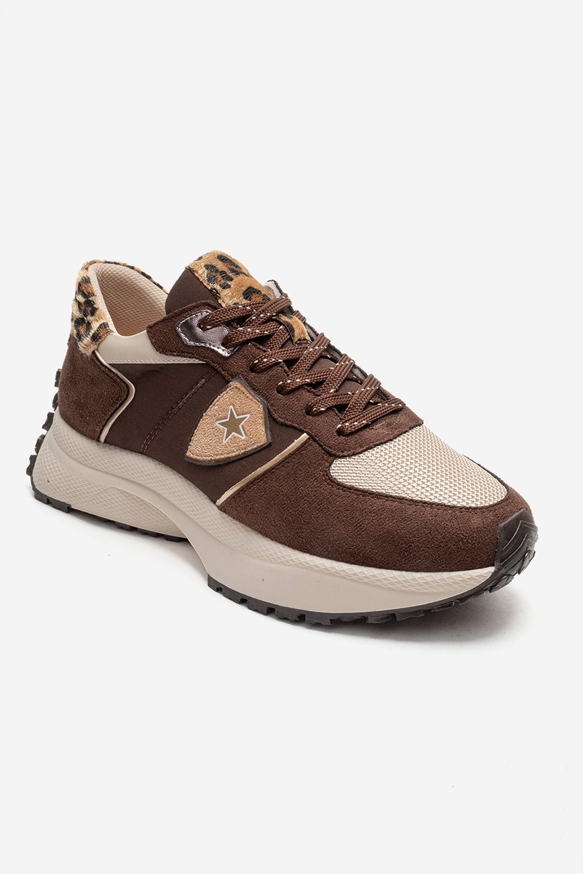 BIELLA - Brown Suede-Textured Genuine Leather Sneaker – detail view showing leather, suede, red, Vowalisse