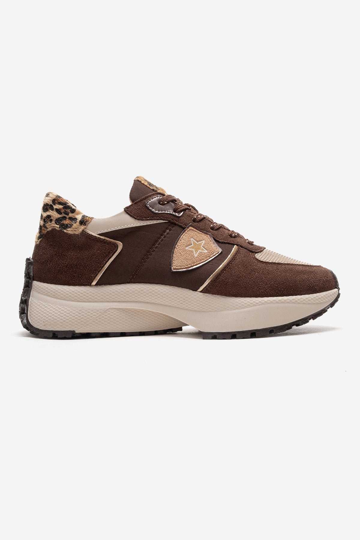 BIELLA - Brown Suede-Textured Genuine Leather Sneaker – heel view showing leather, suede, red, Vowalisse