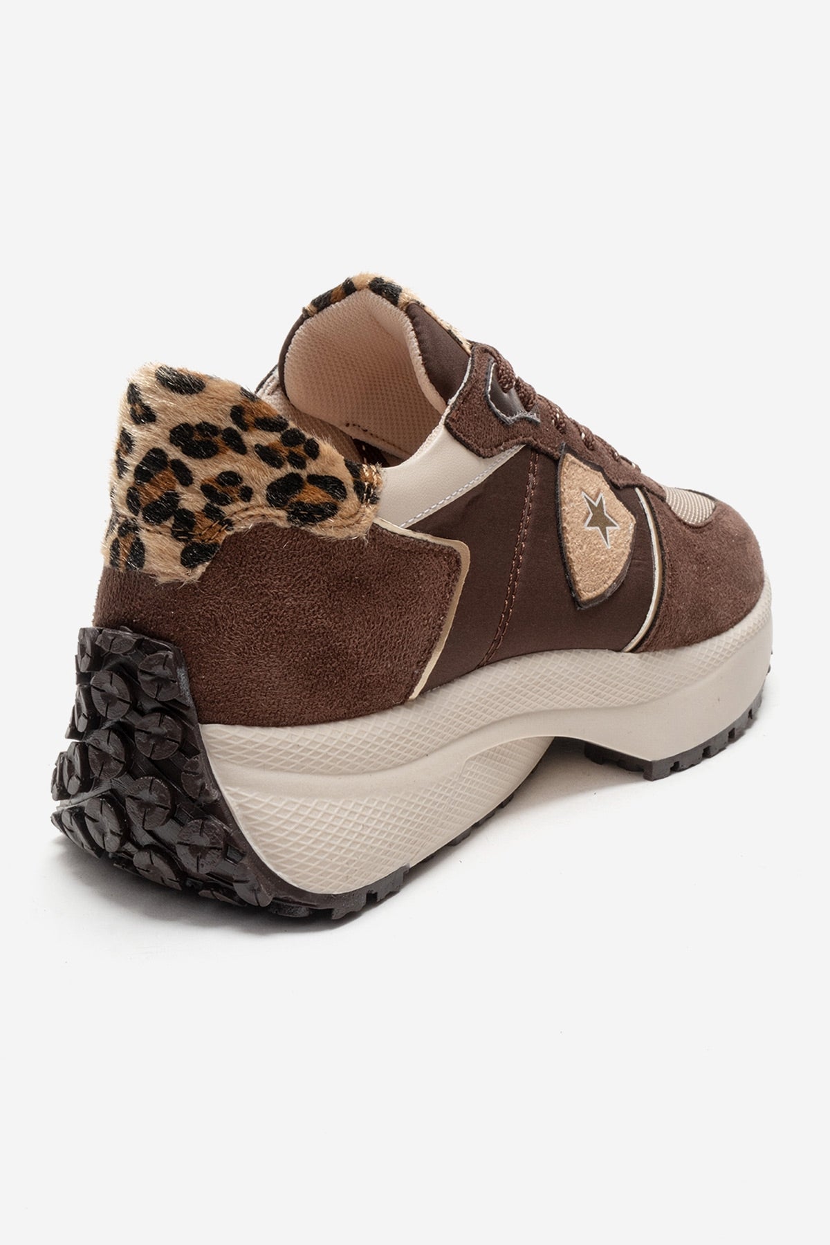 BIELLA - Brown Suede-Textured Genuine Leather Sneaker – back view showing leather, suede, red, Vowalisse