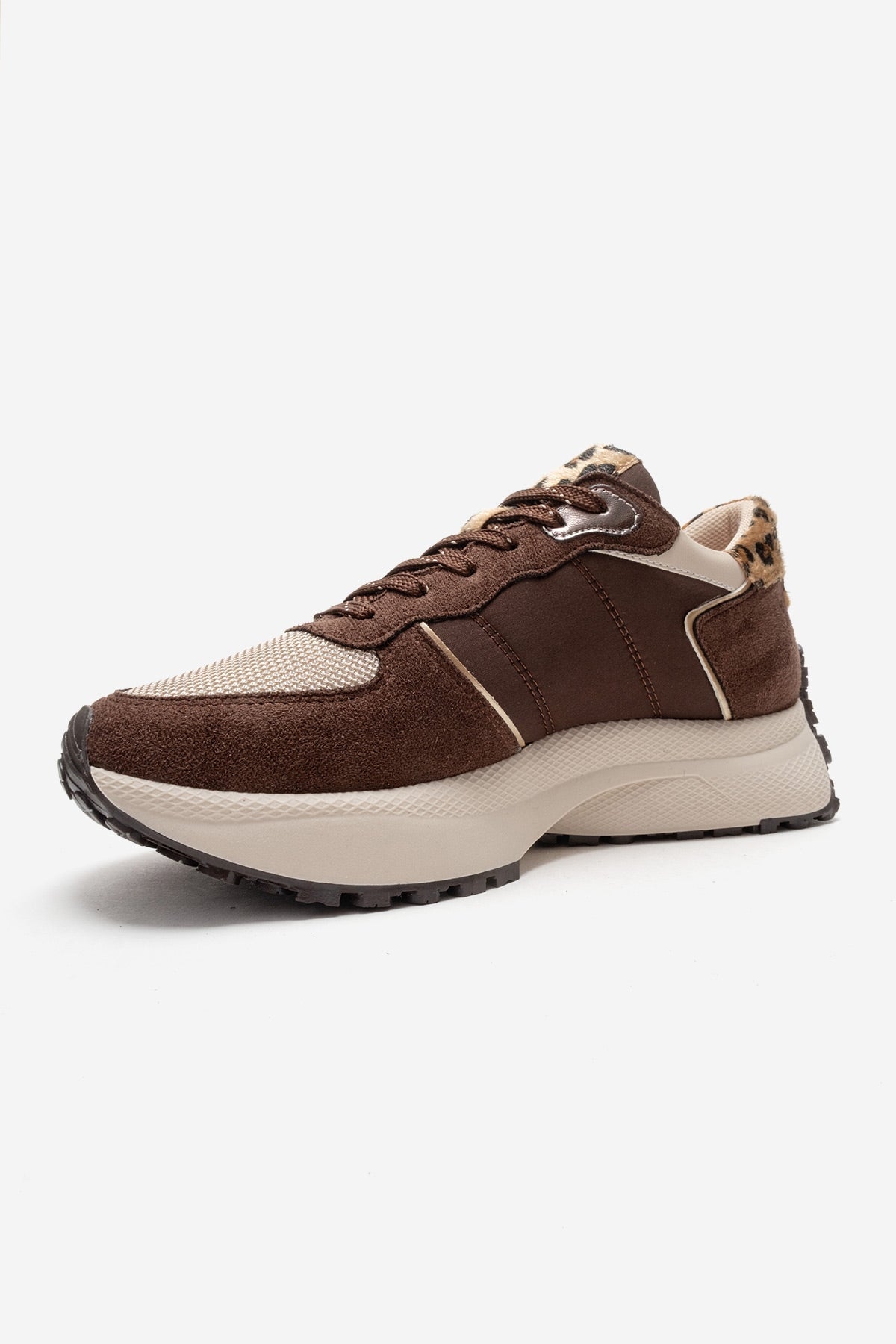 BIELLA - Brown Suede-Textured Genuine Leather Sneaker – top view showing leather, suede, red, Vowalisse