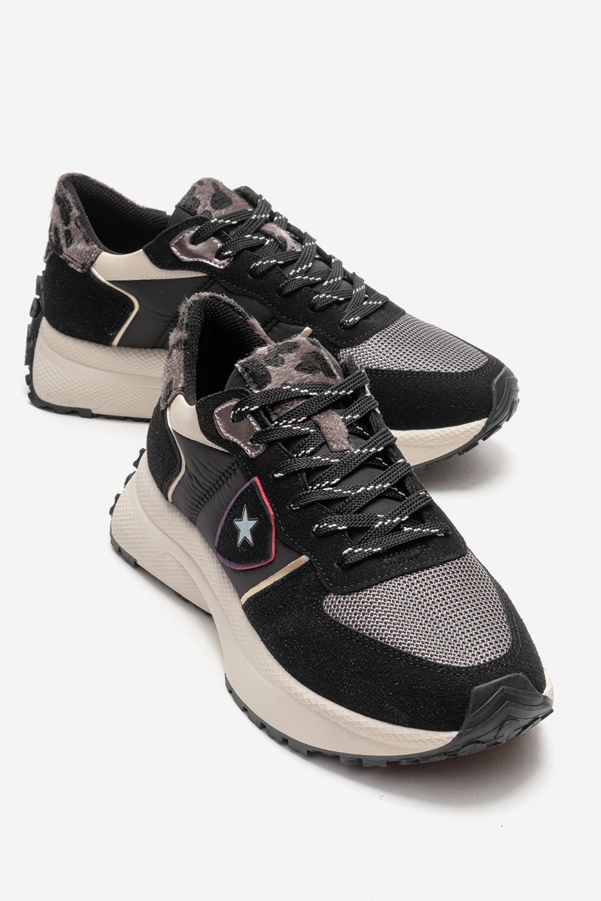 Biella - Black Sneaker – front three-quarter view showing leather, black, Vowalisse