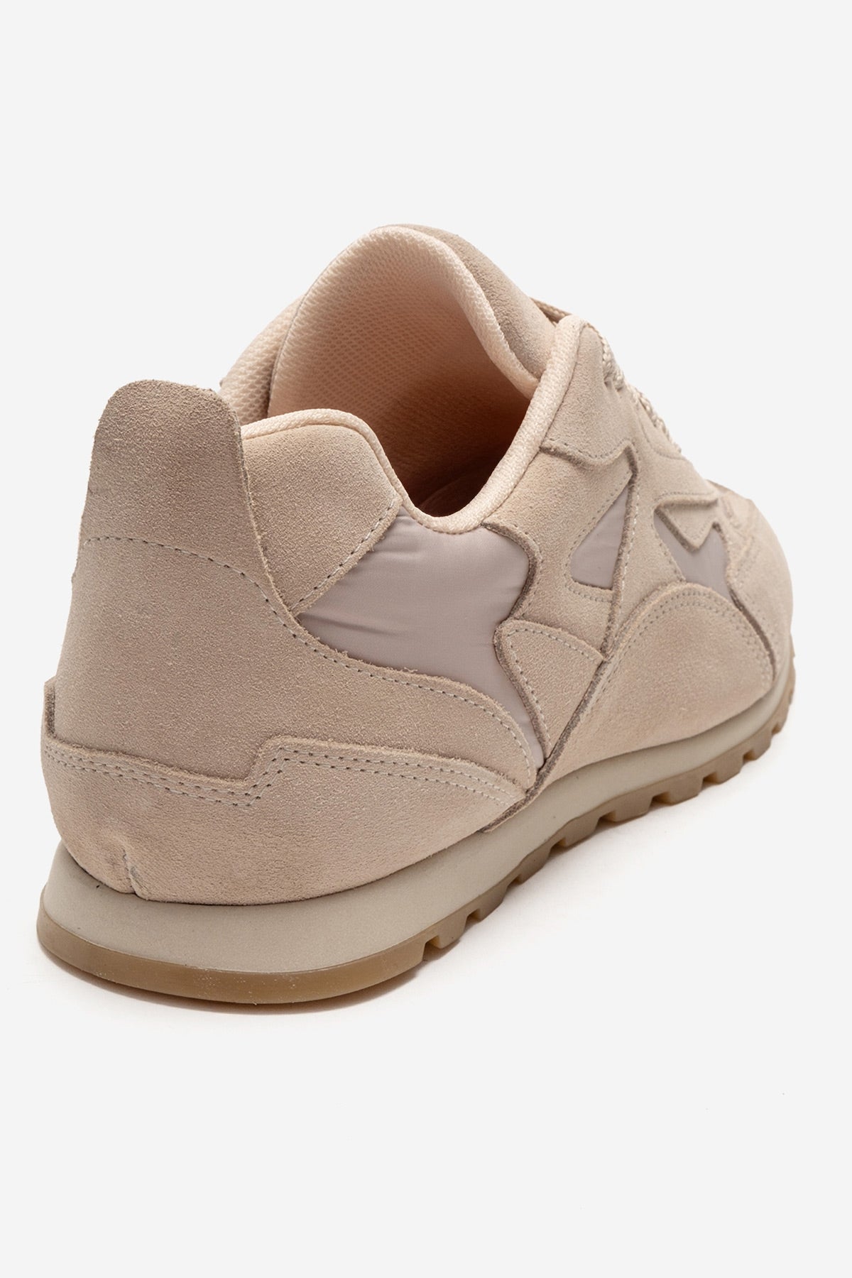 Sahra - Beige Genuine Leather Sneaker – back view showing leather, suede, Vowalisse