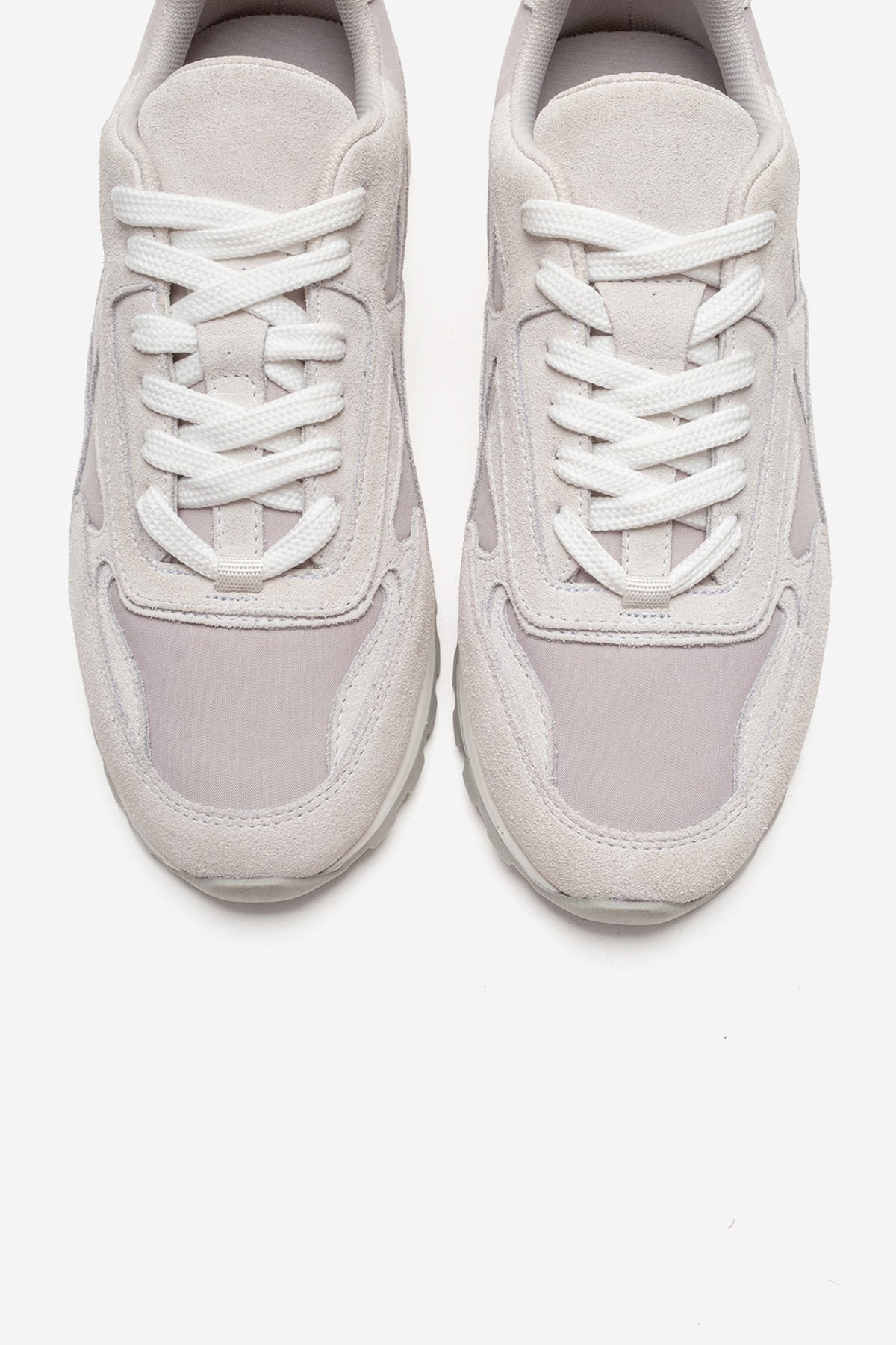 Sahra - Off-White Genuine Leather Sneaker – side view showing leather, suede, white, Vowalisse