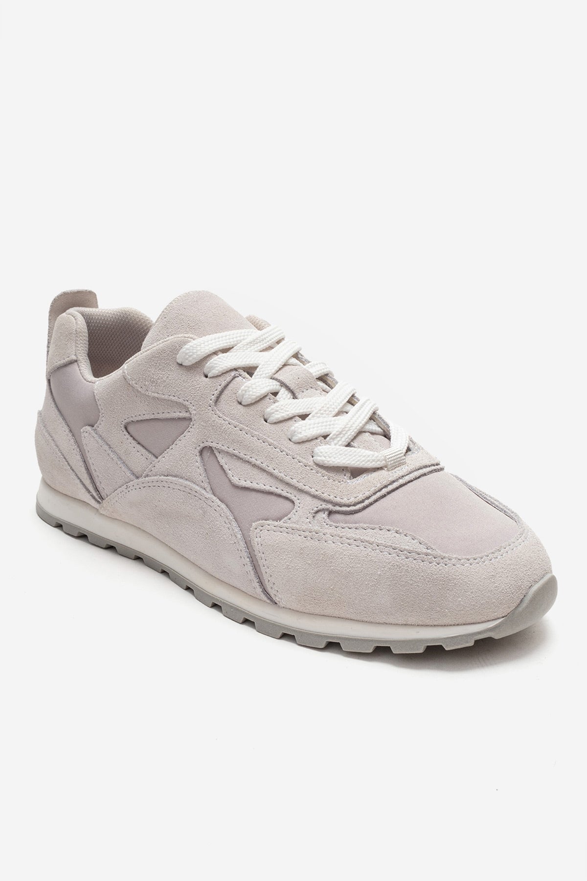 Sahra - Off-White Genuine Leather Sneaker – detail view showing leather, suede, white, Vowalisse
