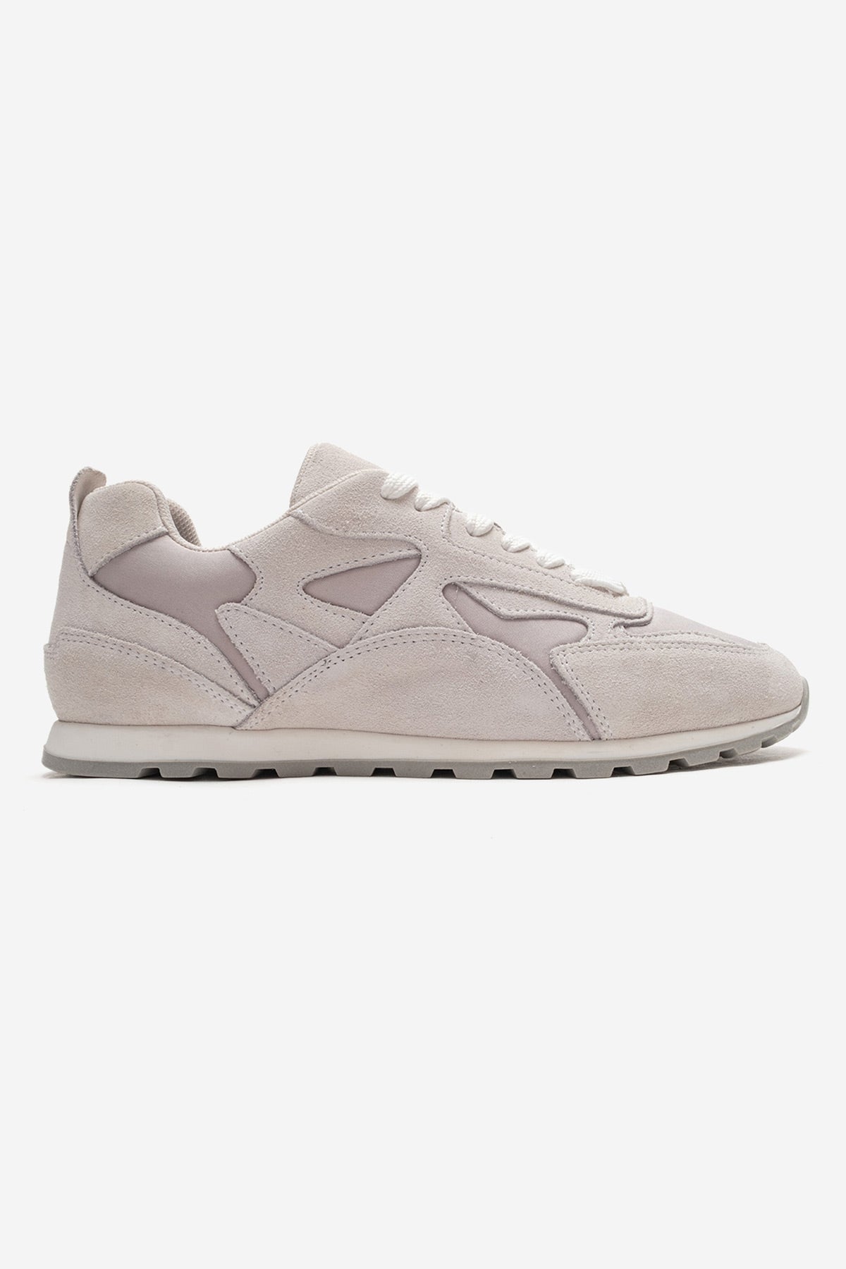 Sahra - Off-White Genuine Leather Sneaker – heel view showing leather, suede, white, Vowalisse