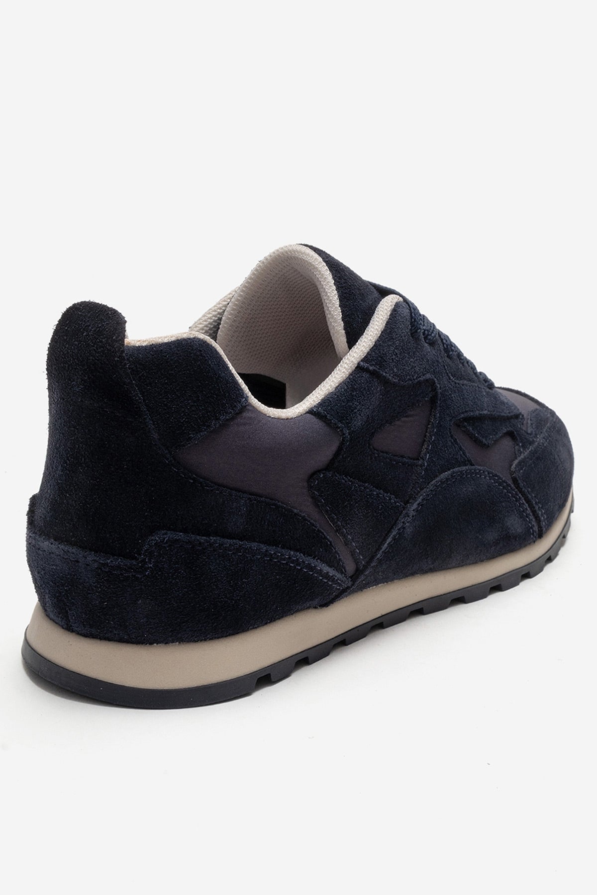 Sahra - Navy Genuine Leather Sneaker – back view showing leather, suede, Vowalisse