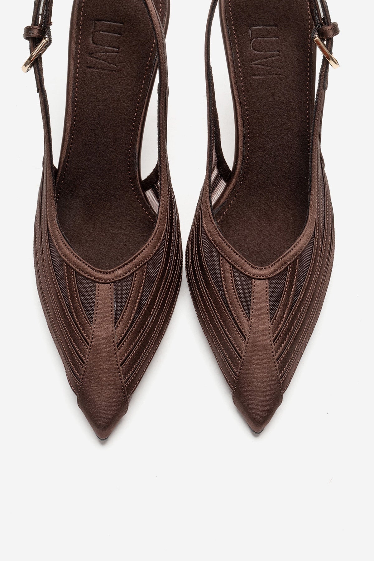 FAUNA - Brown Stiletto Pump – side view showing red, Vowalisse