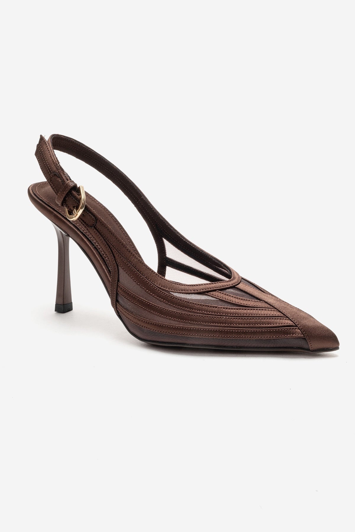 FAUNA - Brown Stiletto Pump – detail view showing red, Vowalisse