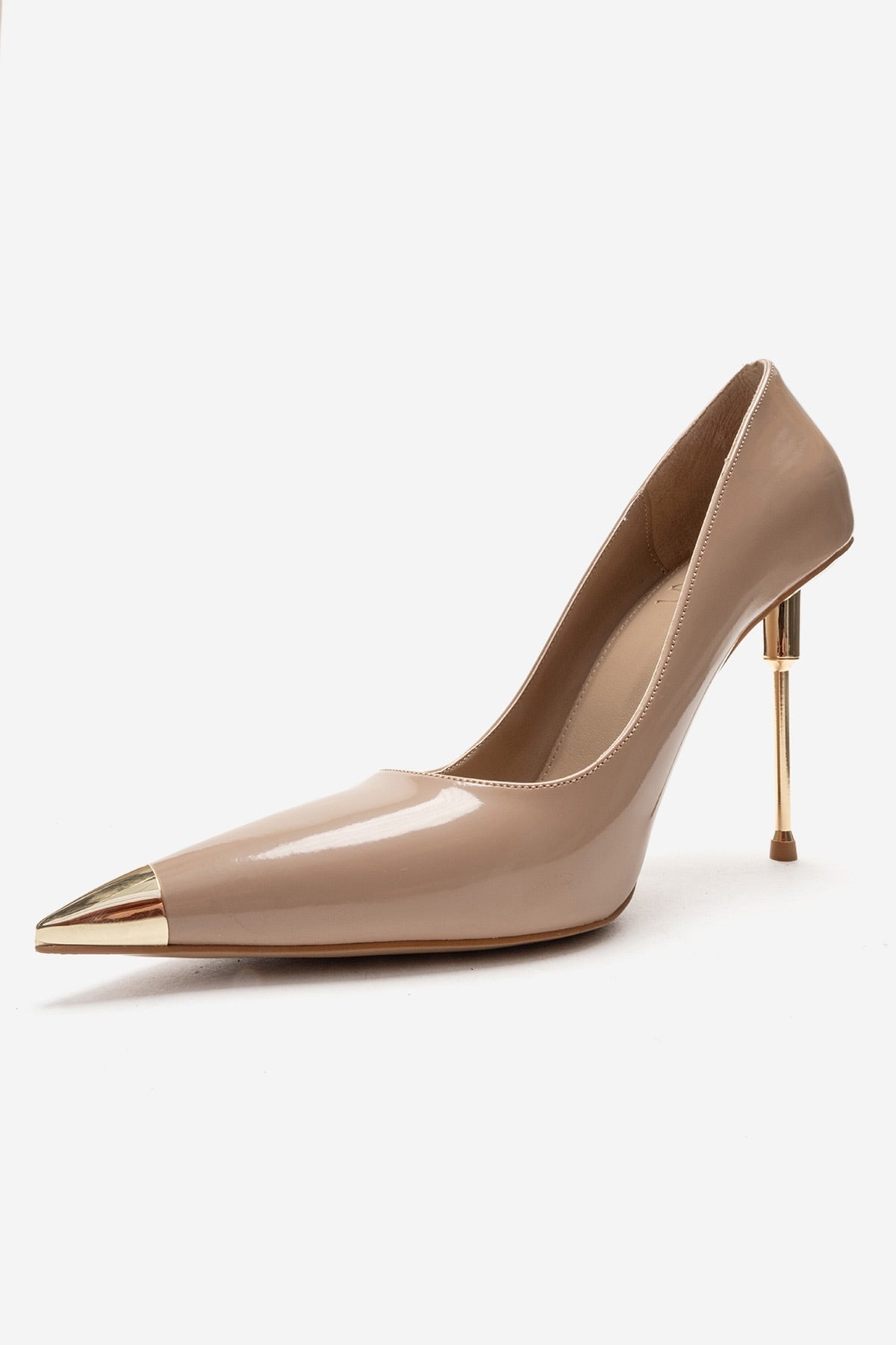CARLAS - Beige Patent Stiletto Pump – top view showing leather, Vowalisse