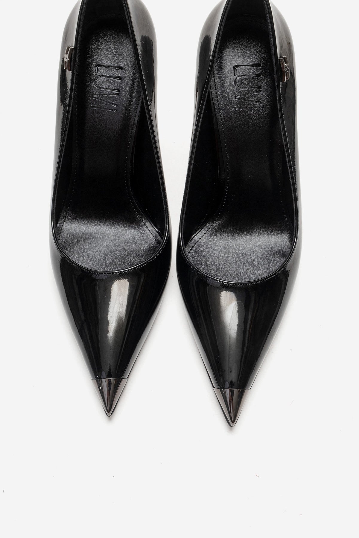 CARLAS - Black Patent Stiletto Pump – side view showing leather, black, Vowalisse