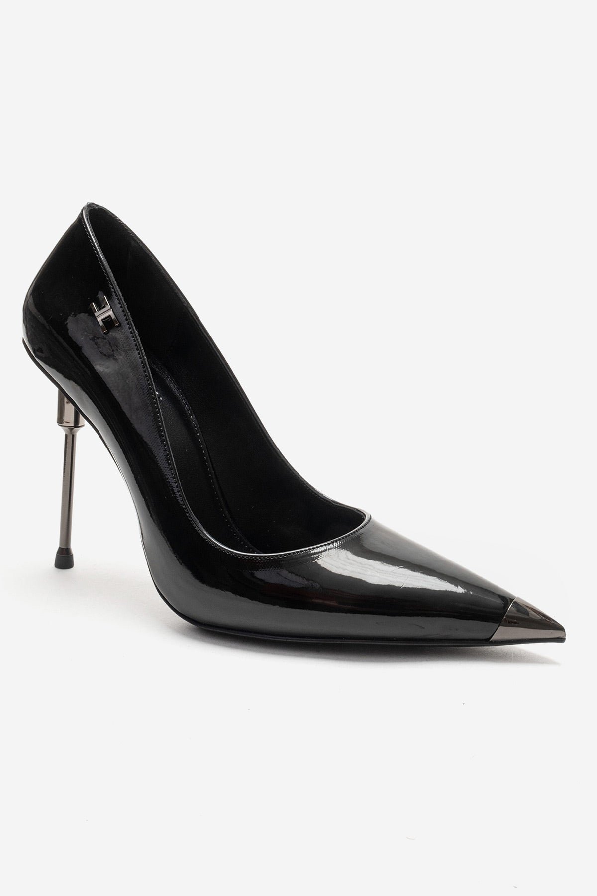 CARLAS - Black Patent Stiletto Pump – detail view showing leather, black, Vowalisse