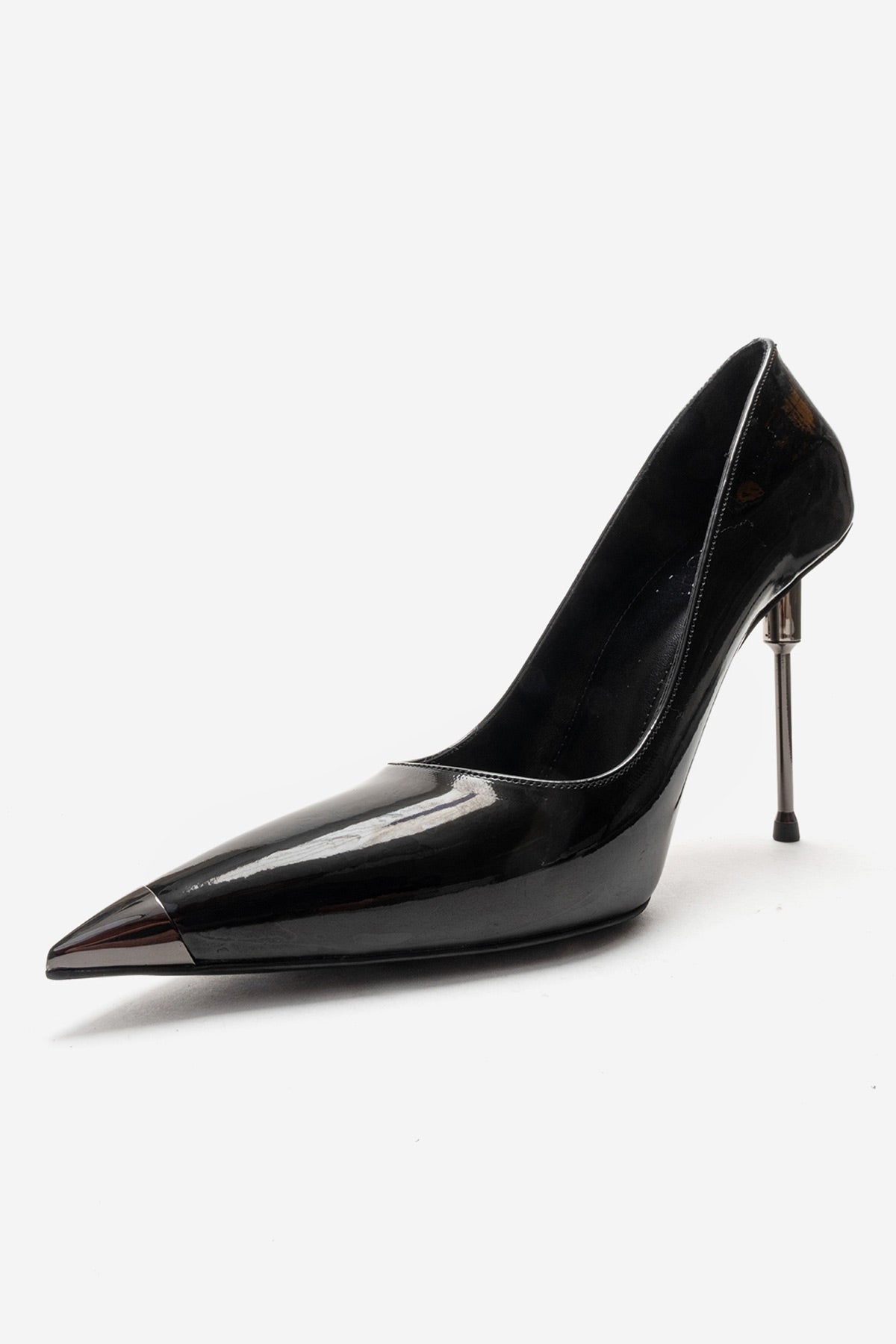 CARLAS - Black Patent Stiletto Pump – top view showing leather, black, Vowalisse