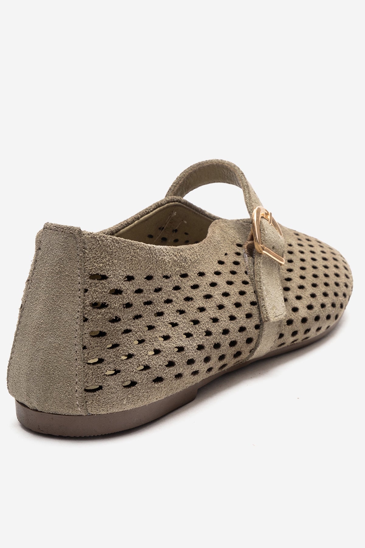 ARIAN - Green Suede Genuine Leather Ballet Flat – back view showing leather, suede, green, Vowalisse