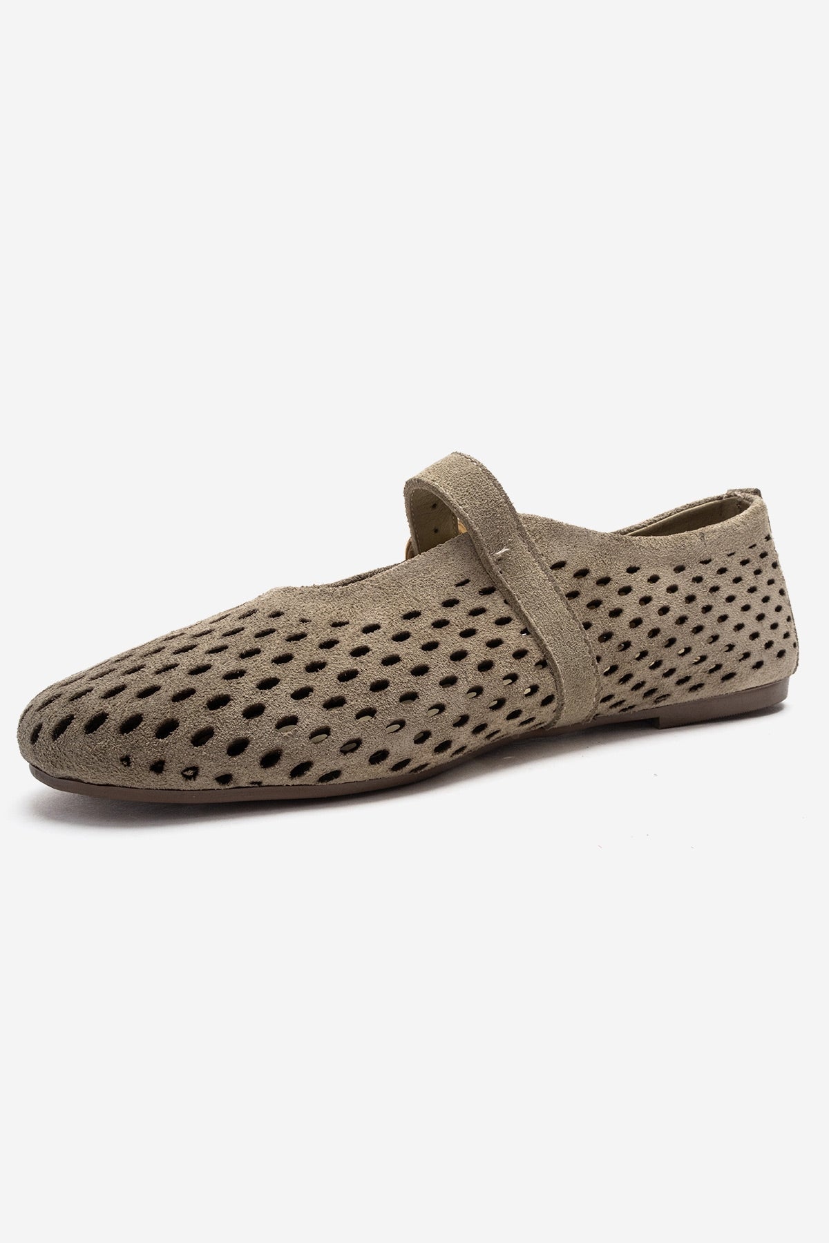 ARIAN - Green Suede Genuine Leather Ballet Flat – top view showing leather, suede, green, Vowalisse
