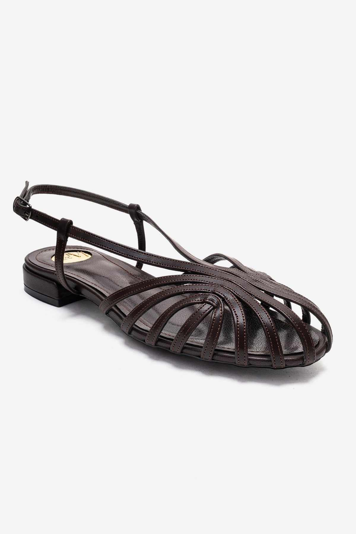 LISS - Brown Sandal – detail view showing leather, Vowalisse