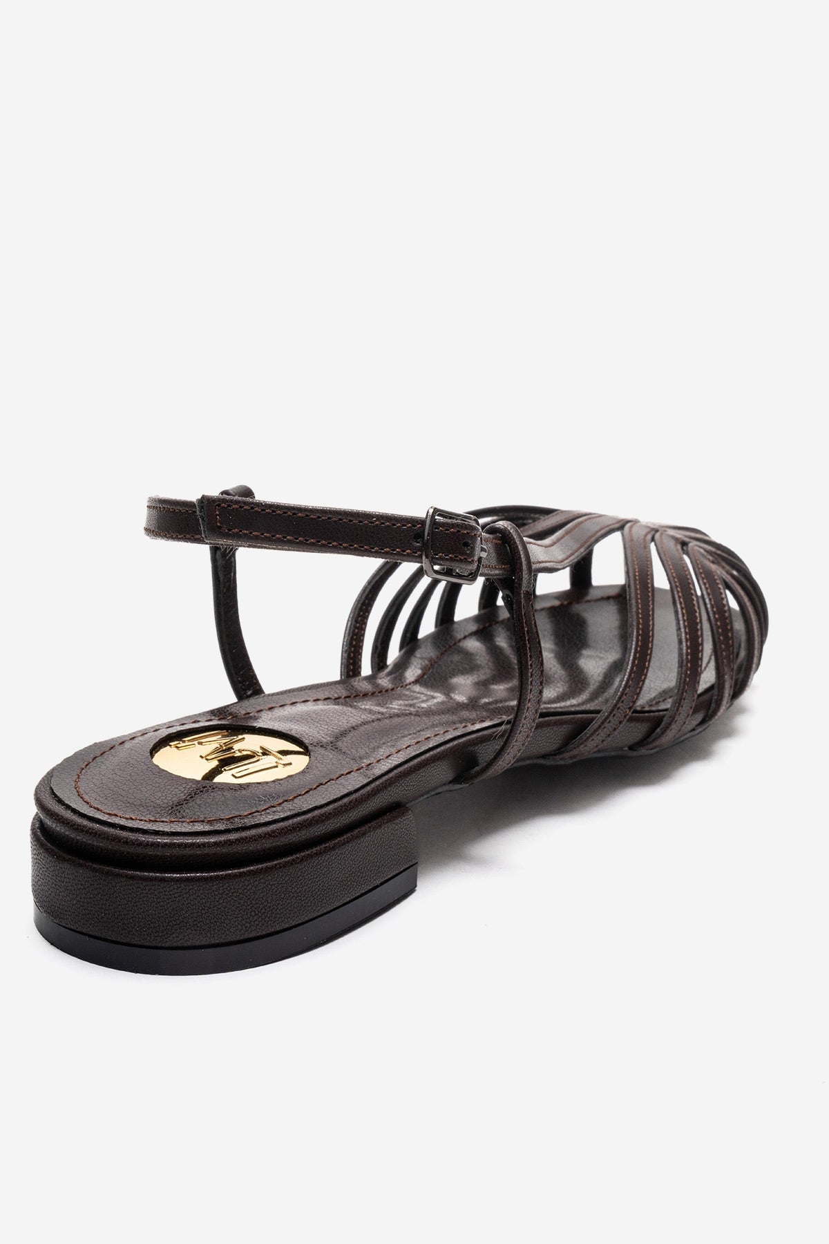 LISS - Brown Sandal – back view showing leather, Vowalisse