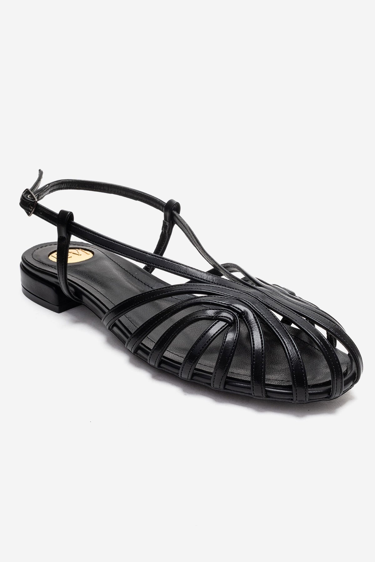 LISS - Black Sandal – detail view showing leather, black, Vowalisse
