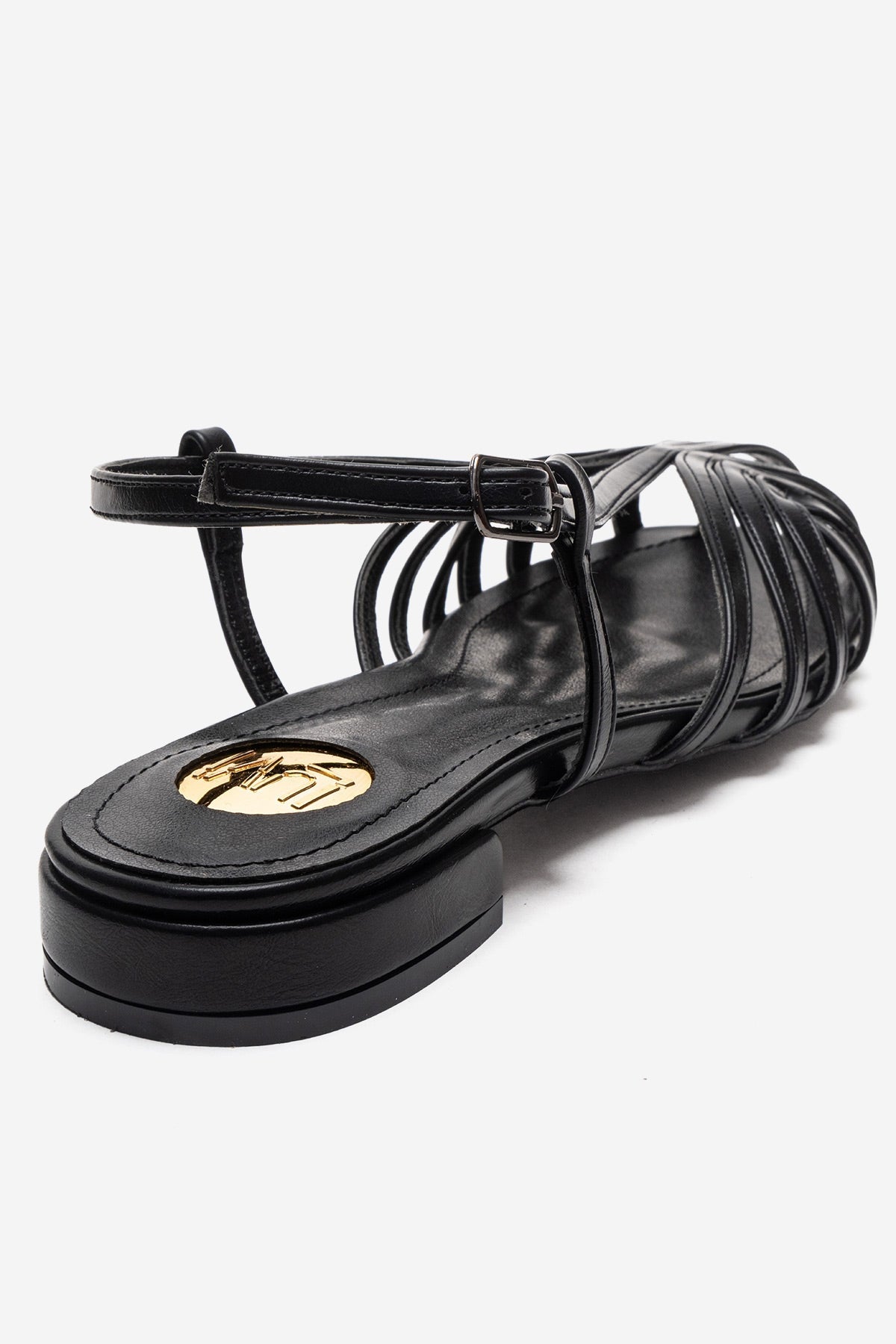 LISS - Black Sandal – back view showing leather, black, Vowalisse