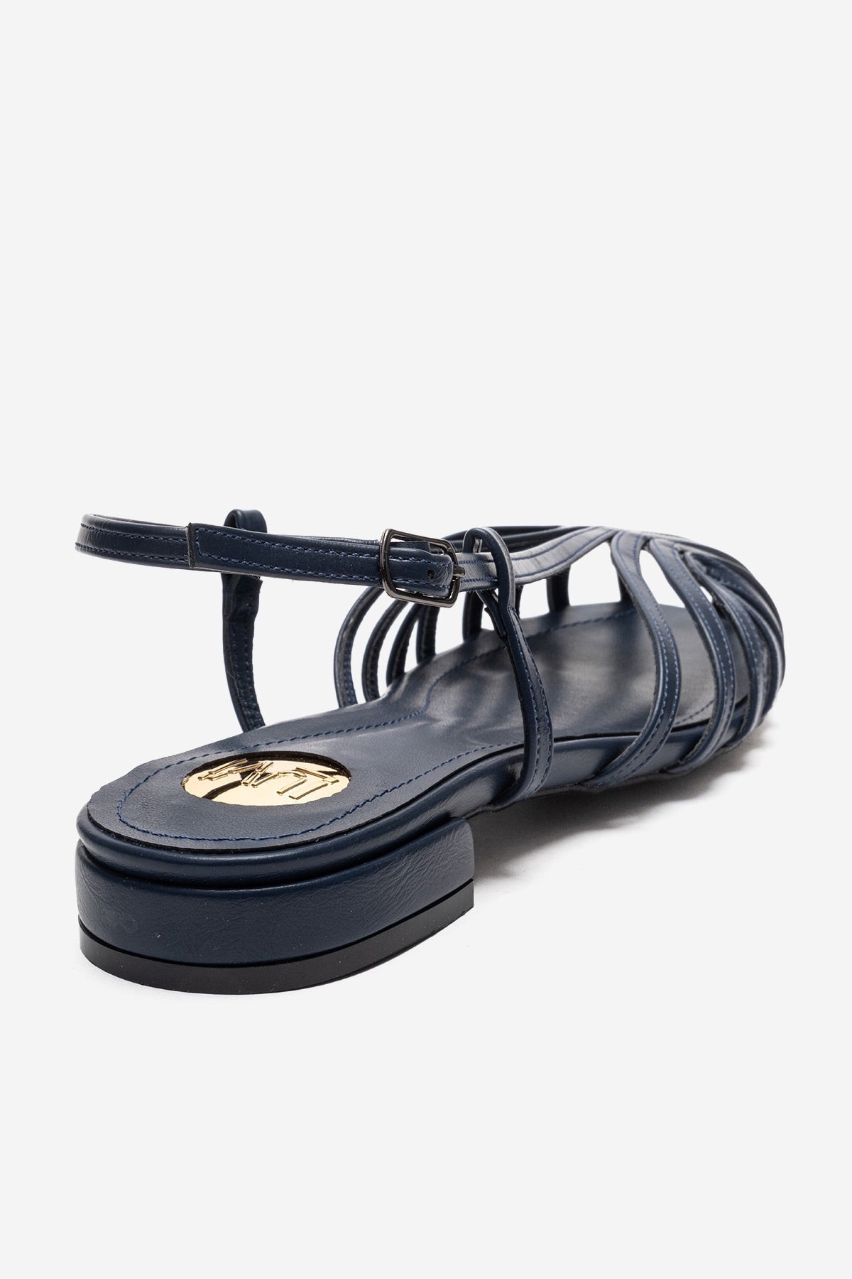 LISS - Navy Sandal – back view showing leather, Vowalisse