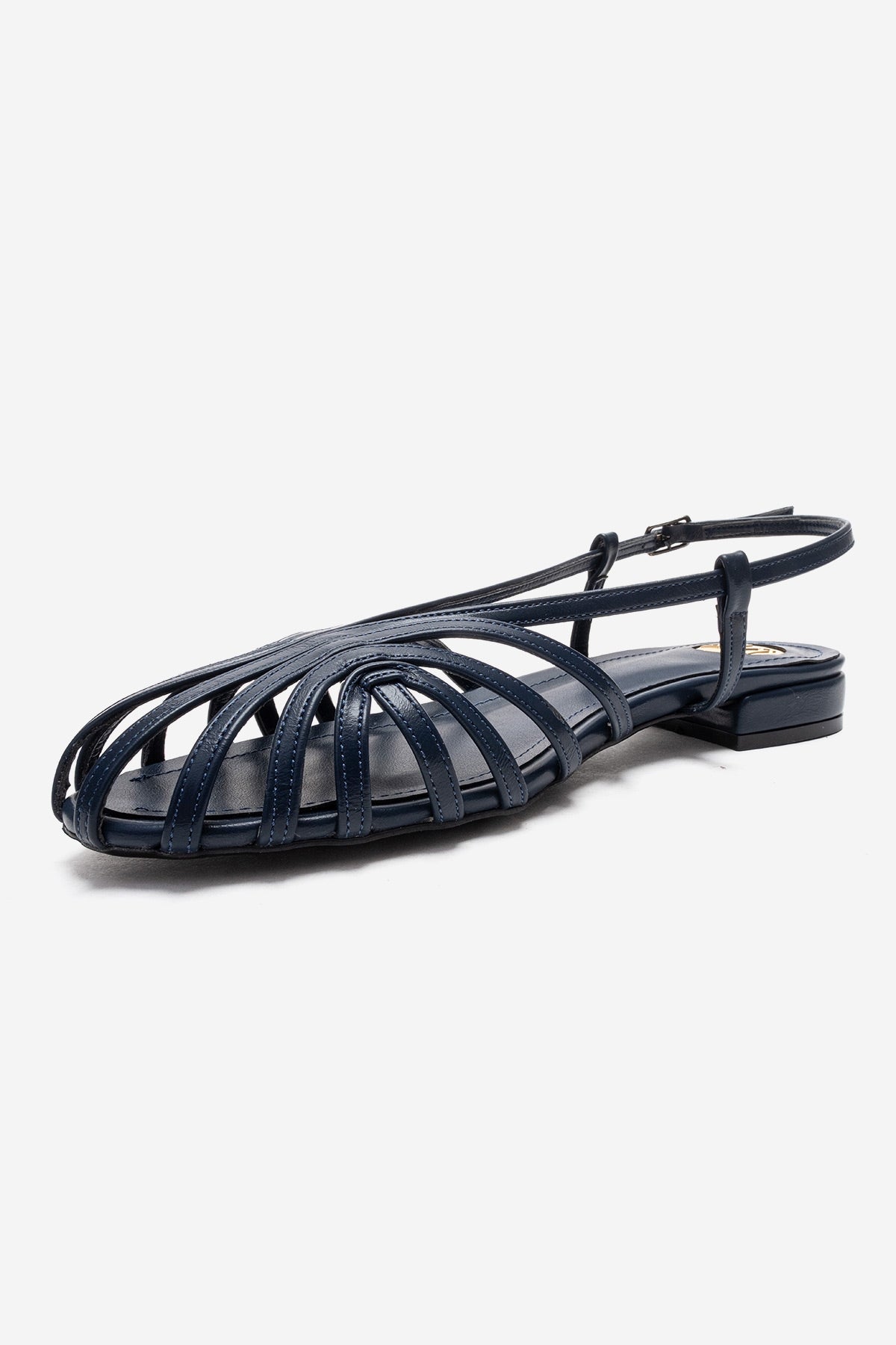 LISS - Navy Sandal – top view showing leather, Vowalisse