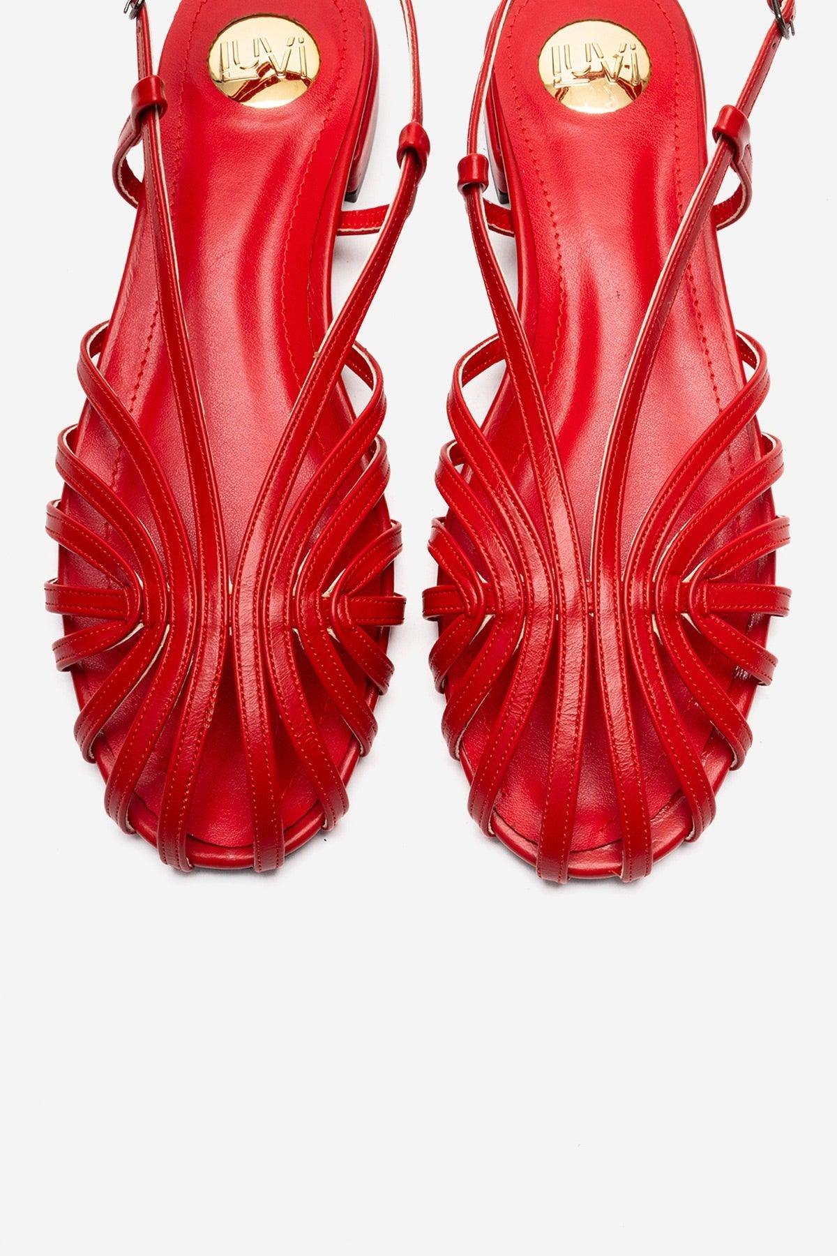 LISS - Red Sandal – side view showing leather, red, Vowalisse