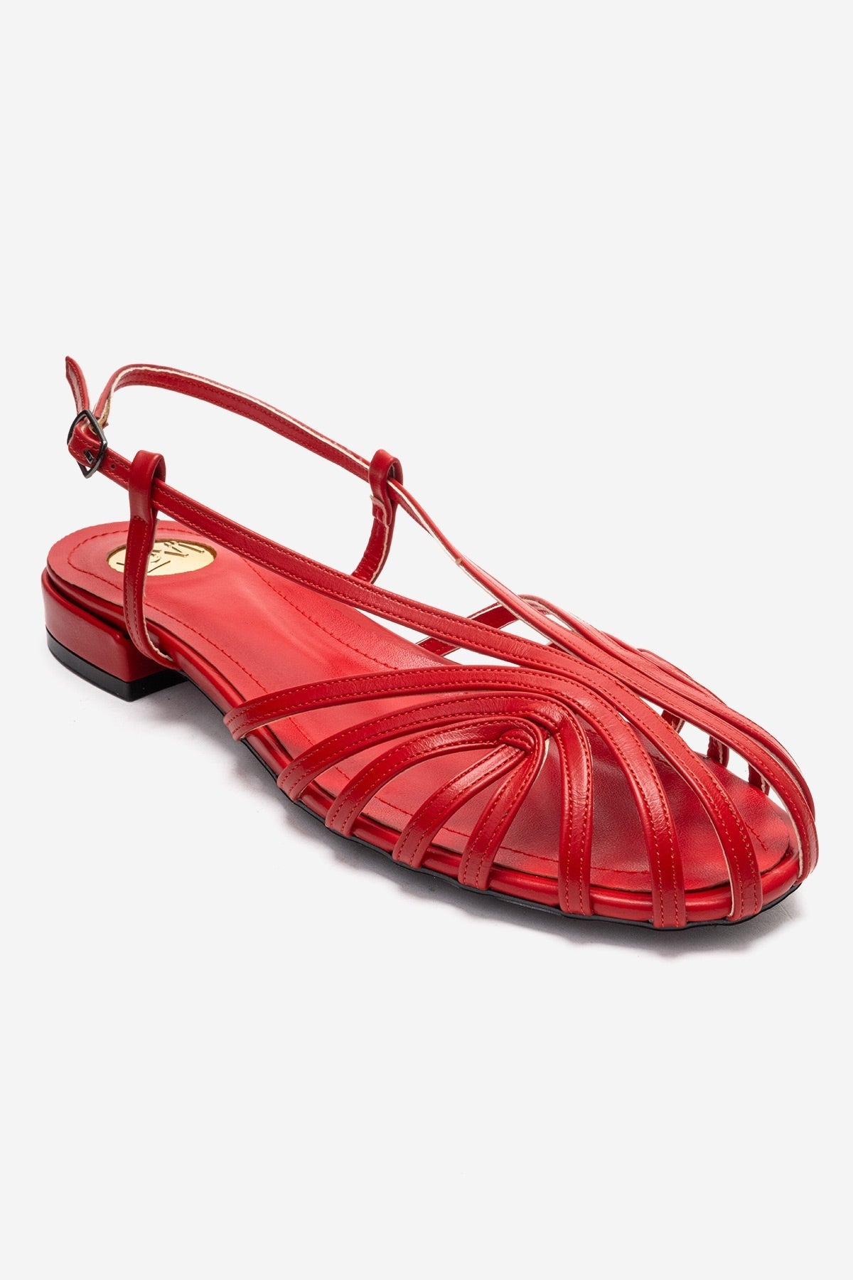 LISS - Red Sandal – detail view showing leather, red, Vowalisse