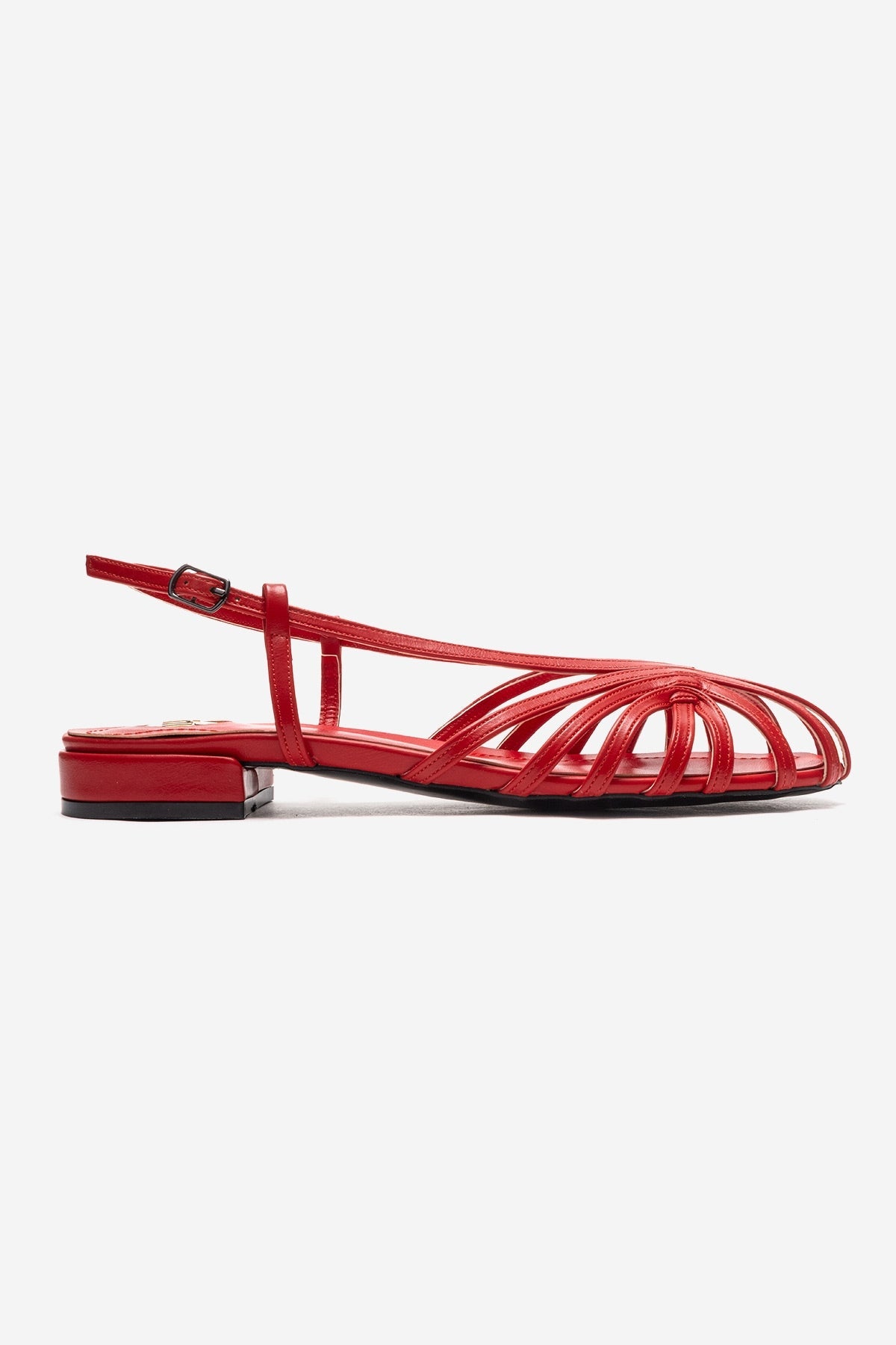 LISS - Red Sandal – heel view showing leather, red, Vowalisse