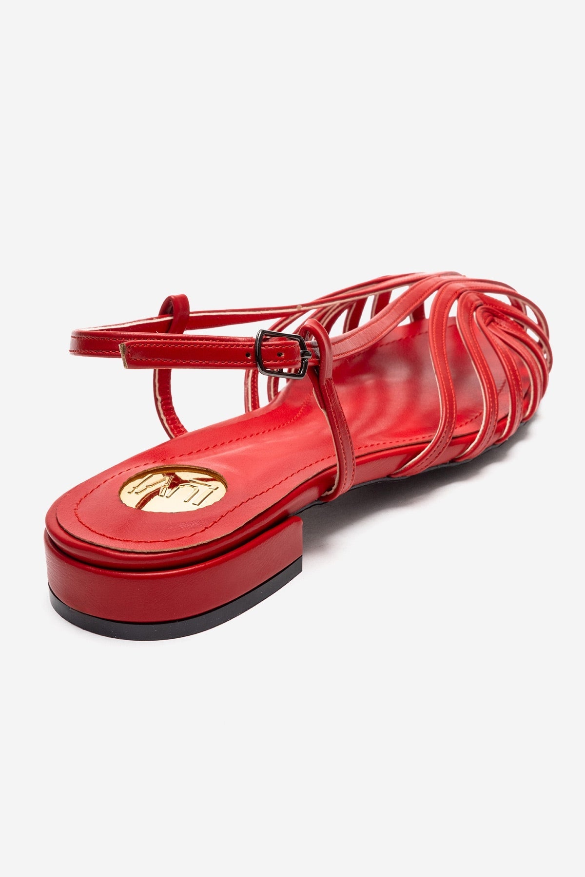 LISS - Red Sandal – back view showing leather, red, Vowalisse