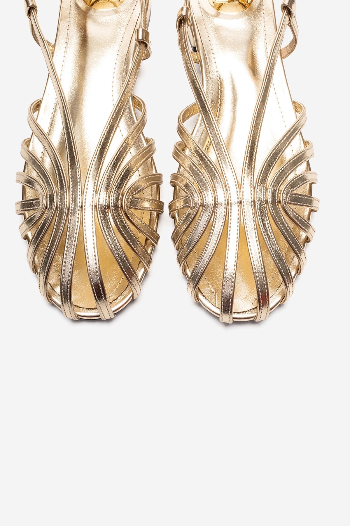 LISS - Gold Genuine Leather Sandal – side view showing leather, metallic, gold, Vowalisse