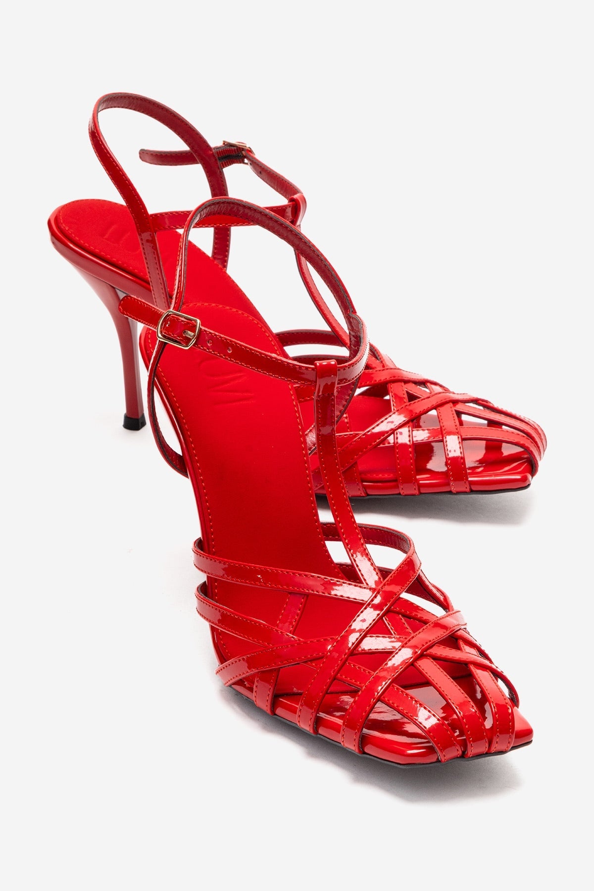 ALLOS - Red Stiletto Pump – front three-quarter view showing leather, red, Vowalisse