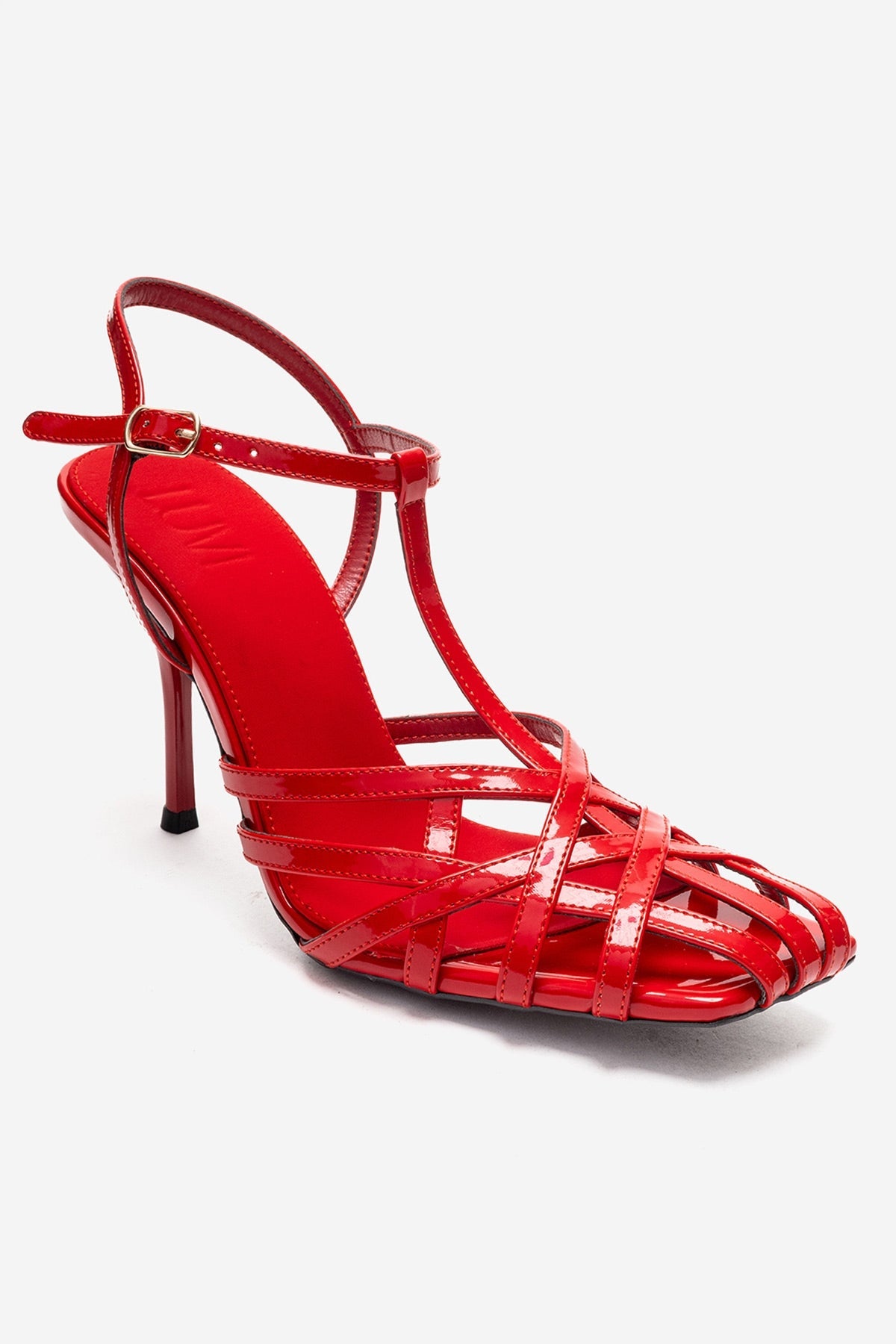 ALLOS - Red Stiletto Pump – detail view showing leather, red, Vowalisse