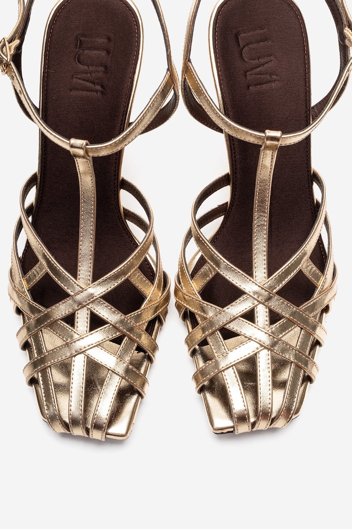 ALLOS - Gold Stiletto Pump – side view showing leather, gold, Vowalisse