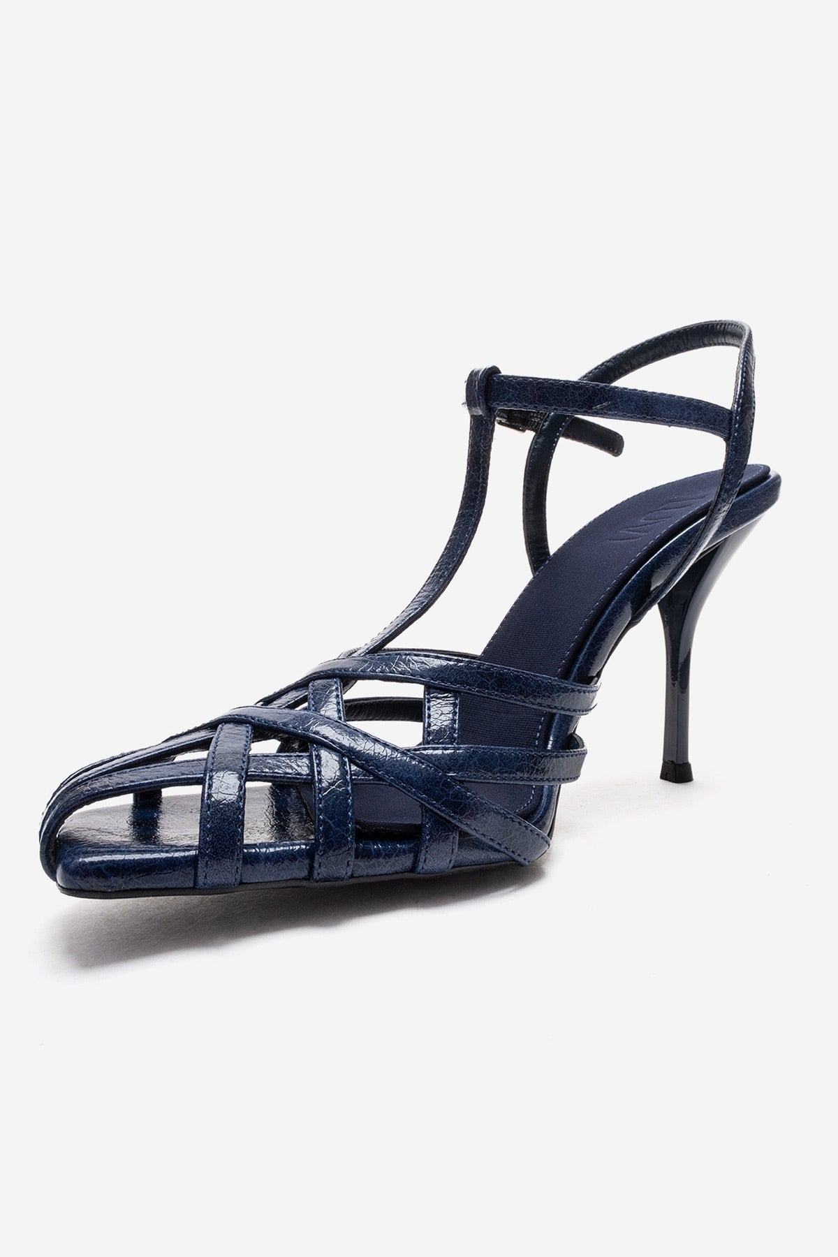 ALLOS - Navy Stiletto Pump – top view showing leather, Vowalisse