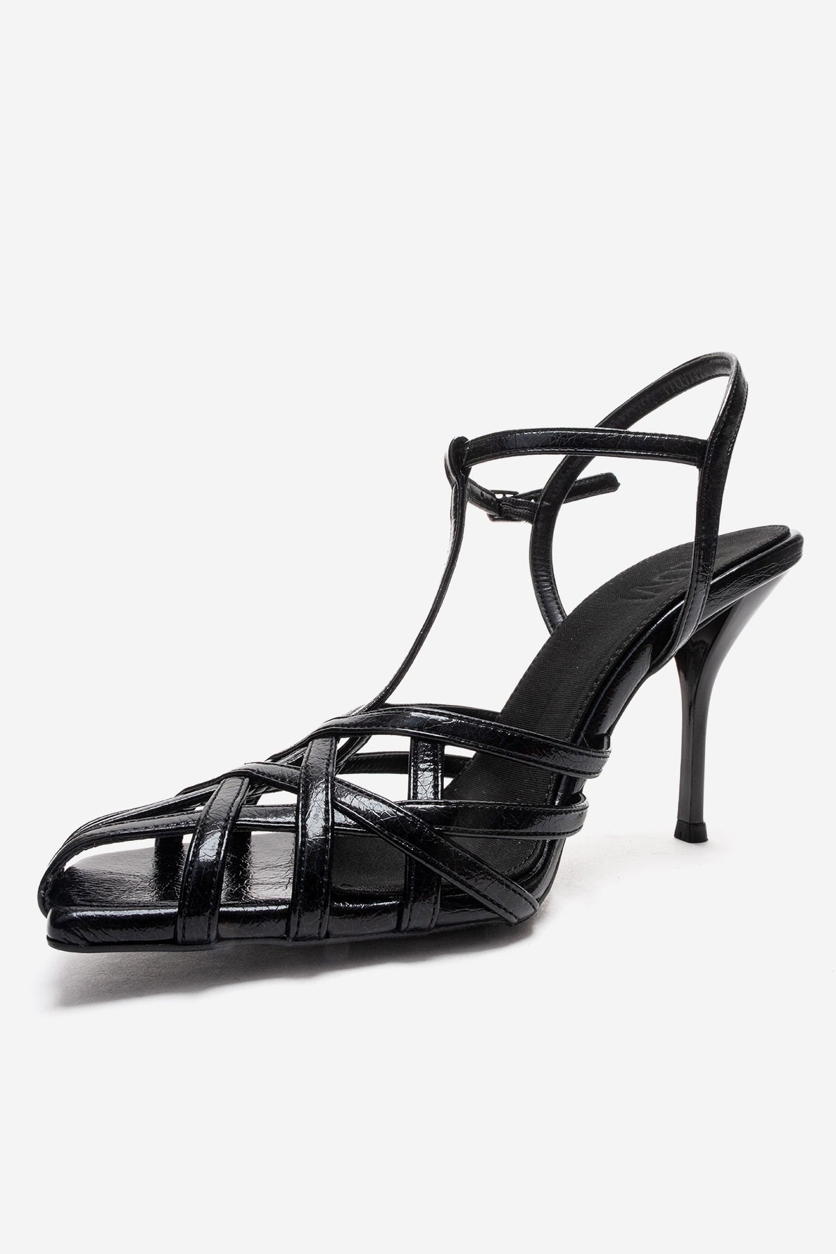 ALLOS - Black Stiletto Pump – top view showing leather, black, Vowalisse