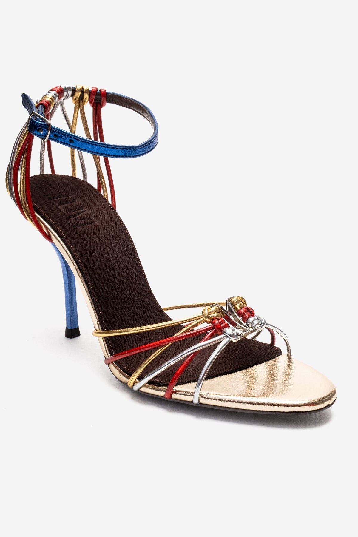 ARONA - Gold Multi Stiletto Heel Shoe – detail view showing leather, metallic, gold, Vowalisse