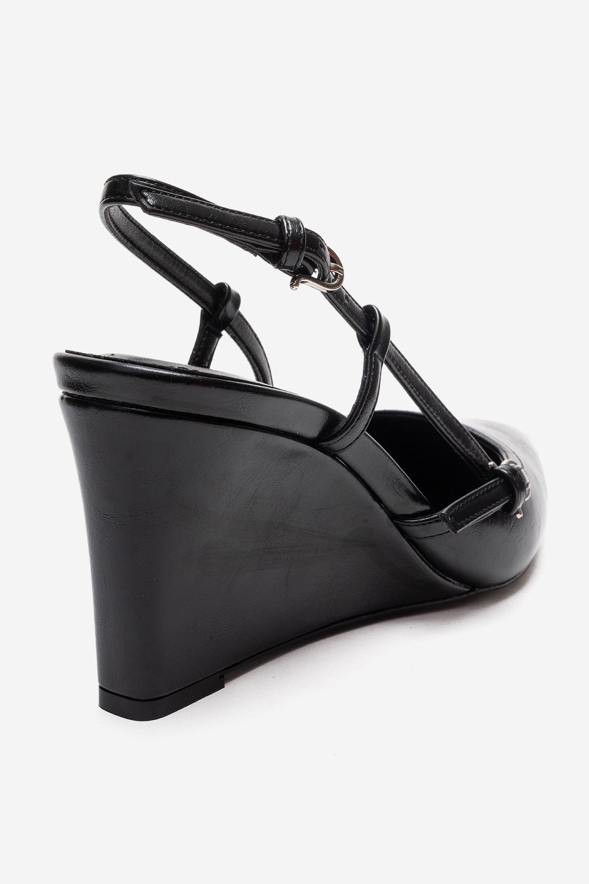 CELIA - Black Block Heel Pointed Toe Shoe – back view showing leather, black, Vowalisse