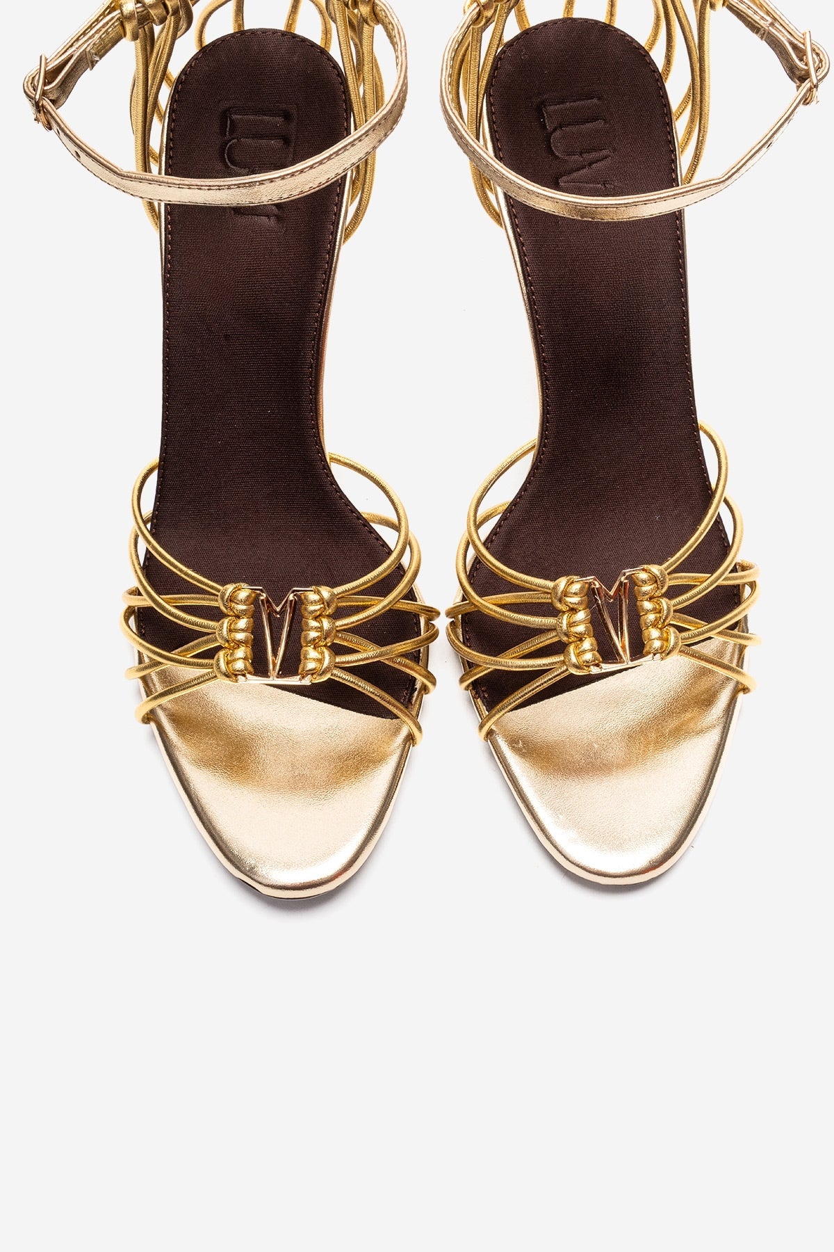 ARONA - Gold Stiletto Heel Shoe – side view showing leather, metallic, gold, Vowalisse